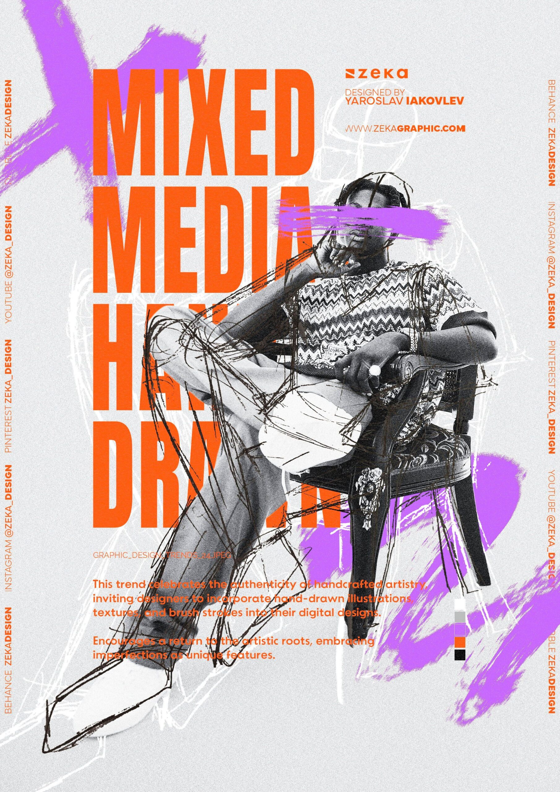 Mixed Media & Hand-Drawn Poster – Graphic Design Trends 2024 by Zeka Design