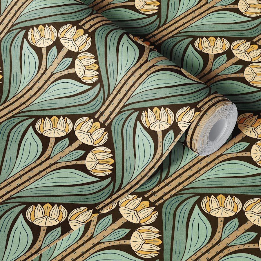 ART DECO TULIPS IN SAGE & GOLDEN YELLOW – S WALLPAPER