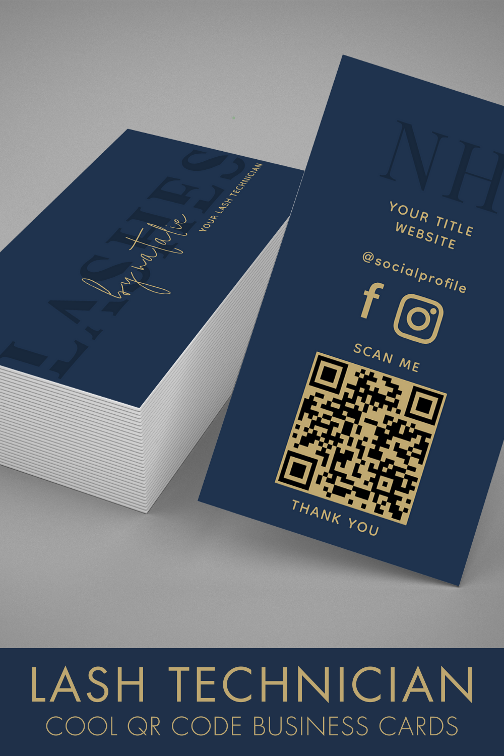 Navy Blue and Gold Custom Lash Extension Technician Cool QR Code Business Card