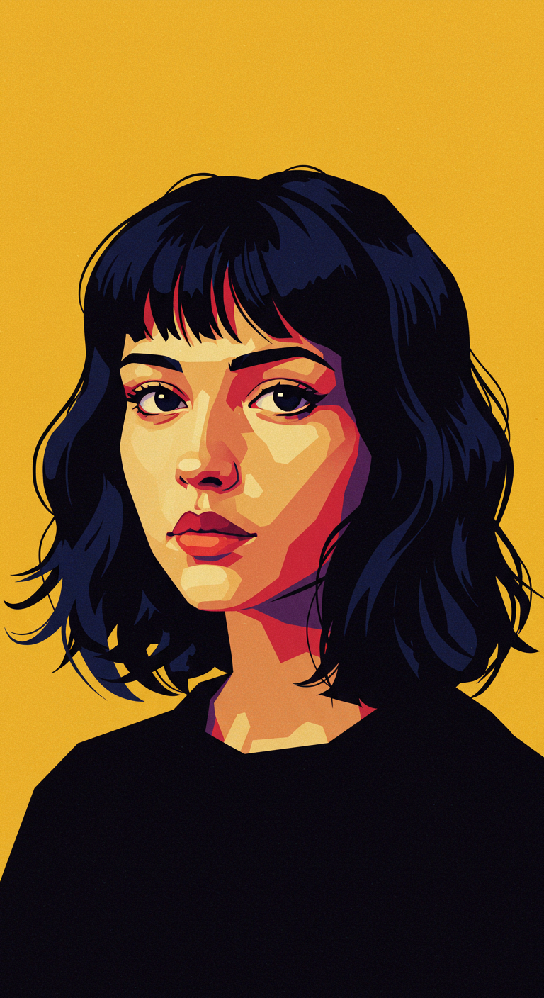 Stylish Woman Portrait on Yellow Background – Digital Illustration