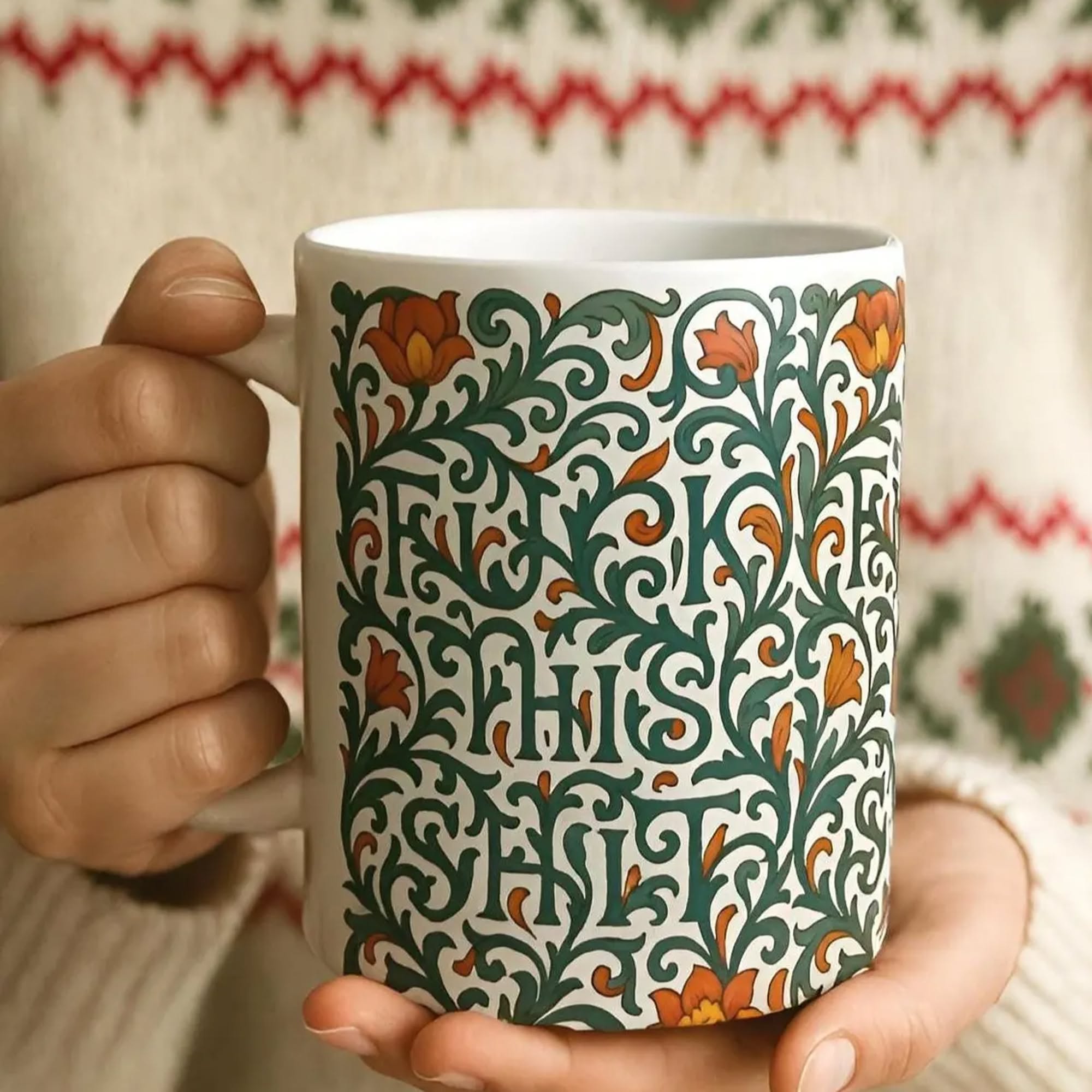 Personalized Hidden Message F*ck This Sh*t Mug, Novelty Floral Cussword Mug, Subtle Profanity Coffee Cup, Birthday Gift for Family/Friends/Colleagues