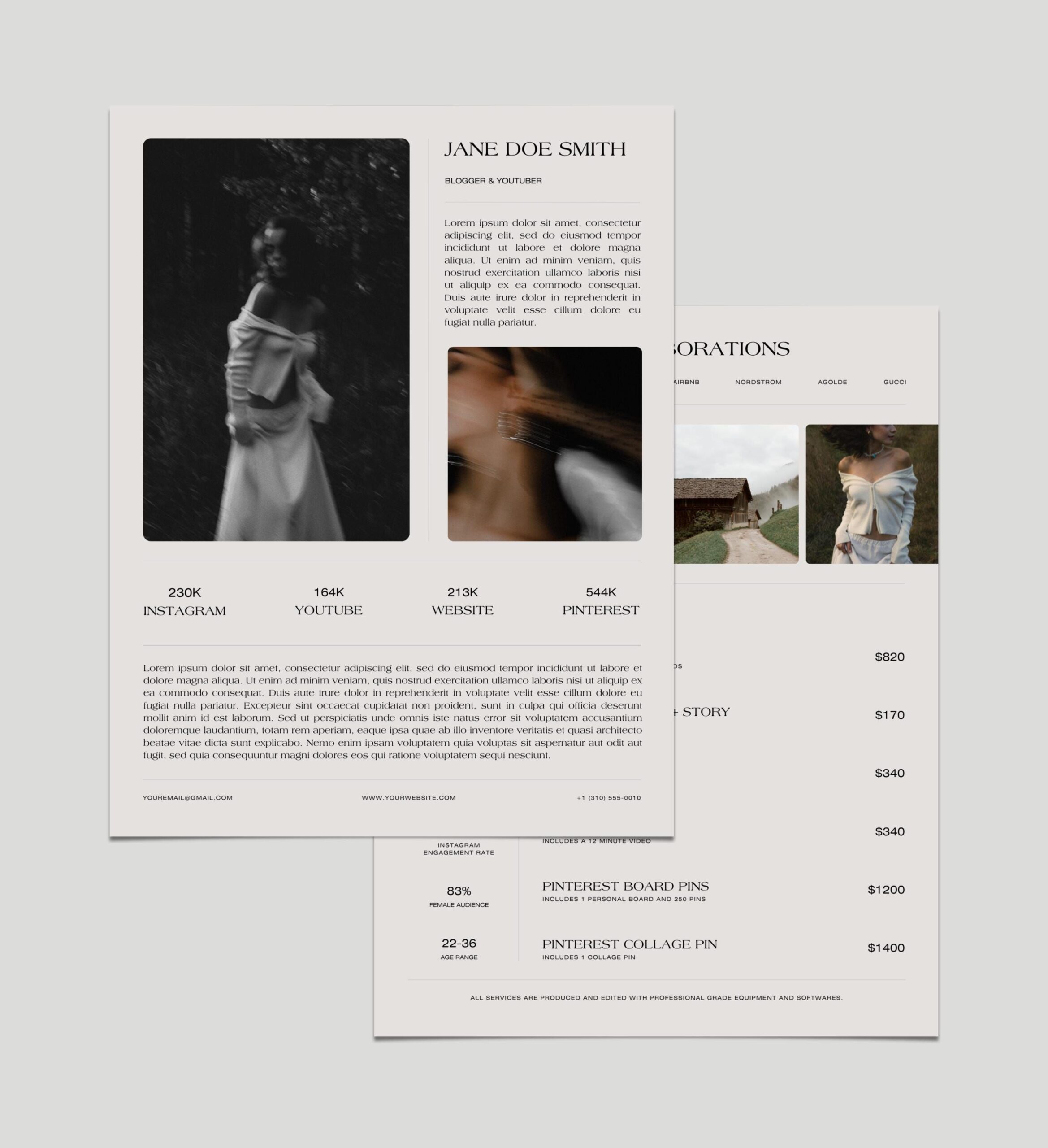 Modèle de kit média pour créateur de contenu : tableau des tarifs pour les influenceurs (Toile, 8,5 x 11 po.)