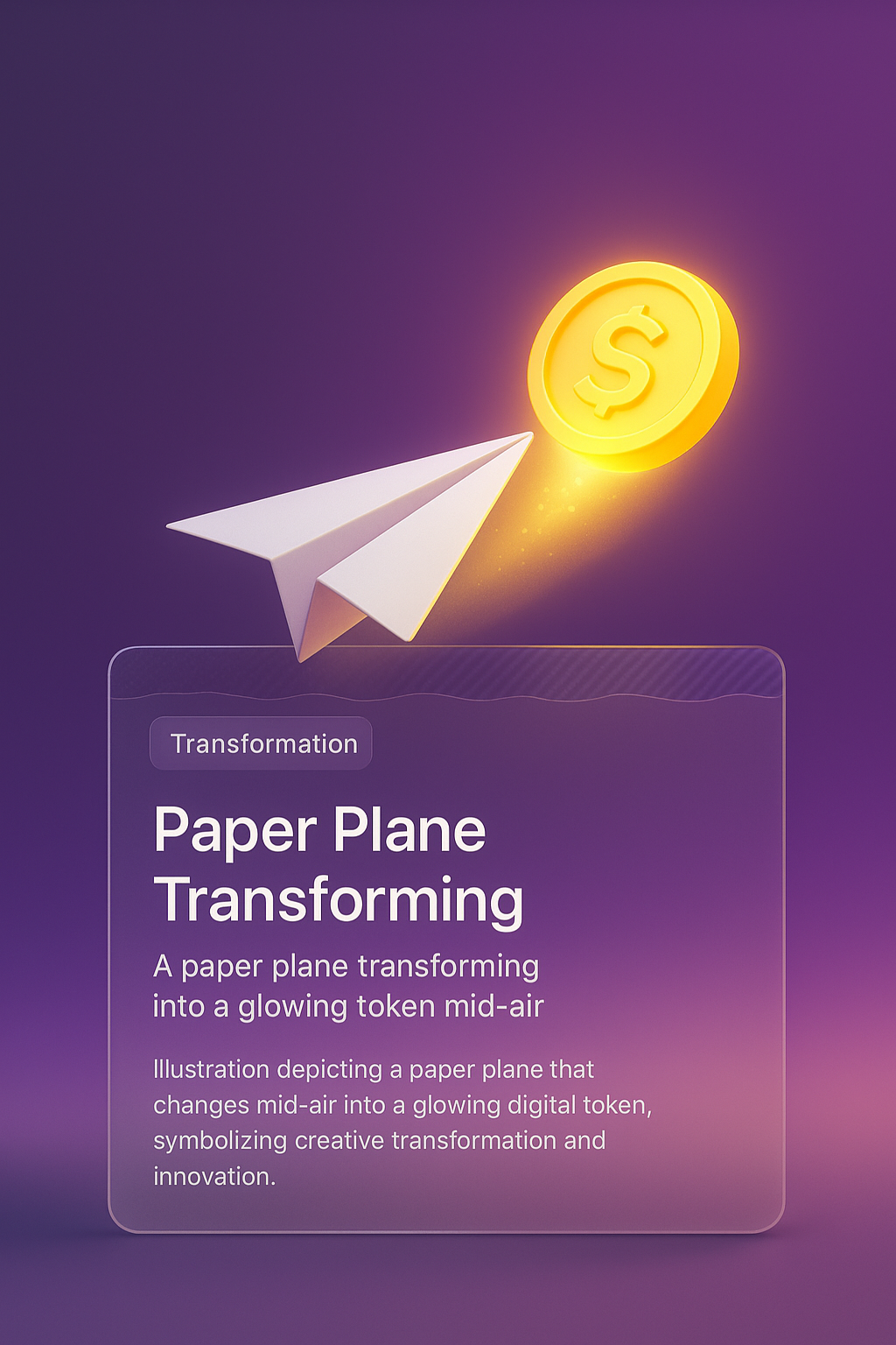 Paper Plane Transforming into Glowing Token in Mid-Air