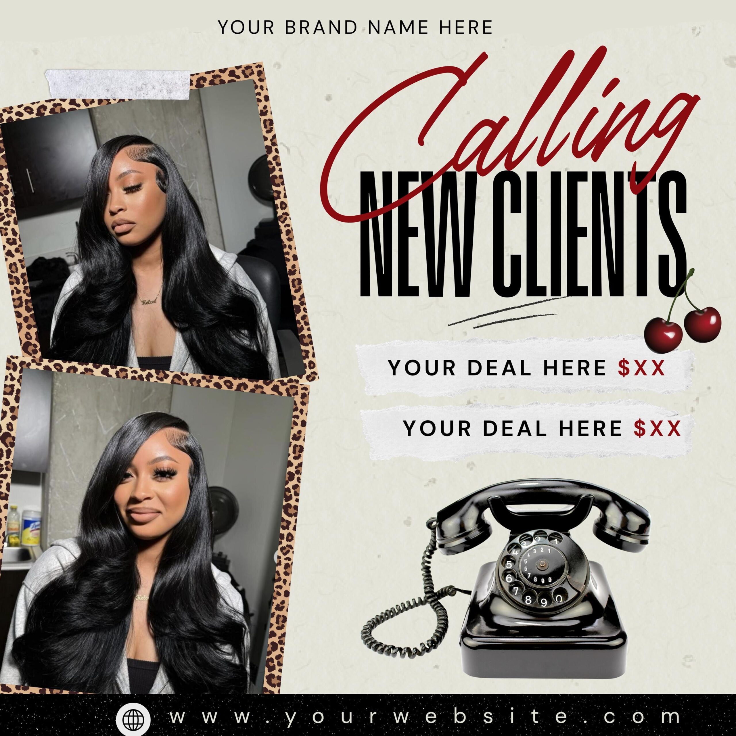 Flyer spécial nouveaux clients : modèle Canva cheveux, cils et ongles (téléchargement numérique)