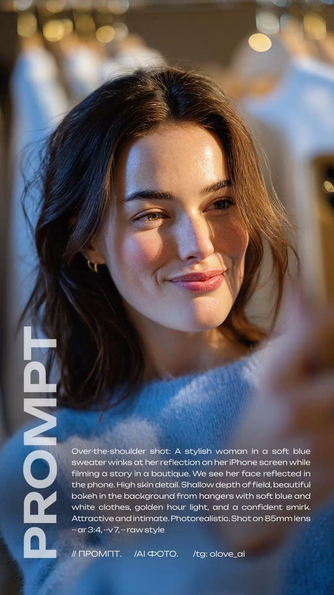 Девушка снимает себя в зеркало на телефон в гардеробной / промпт / prompt / нейрофотосессия