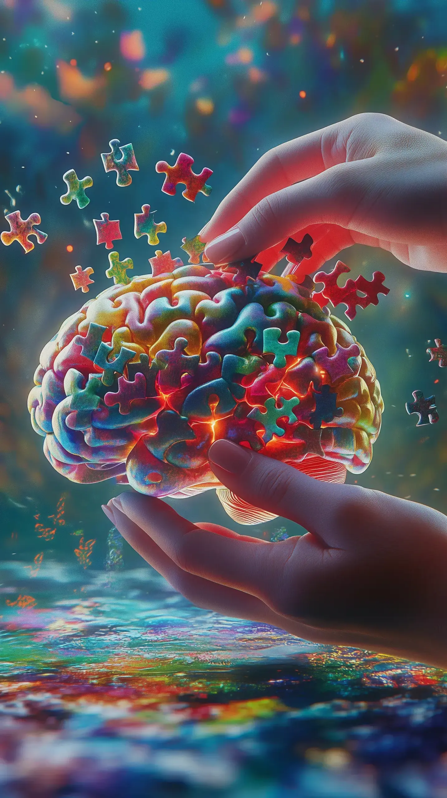 Glowing Puzzle Brain Cradled by Hands – PromptsZone