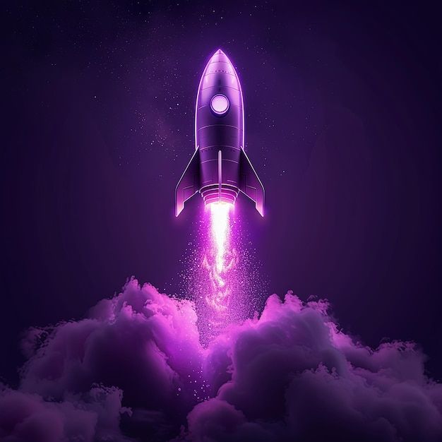A purple rocket flying in the sky with the words rocket | Premium AI-generated