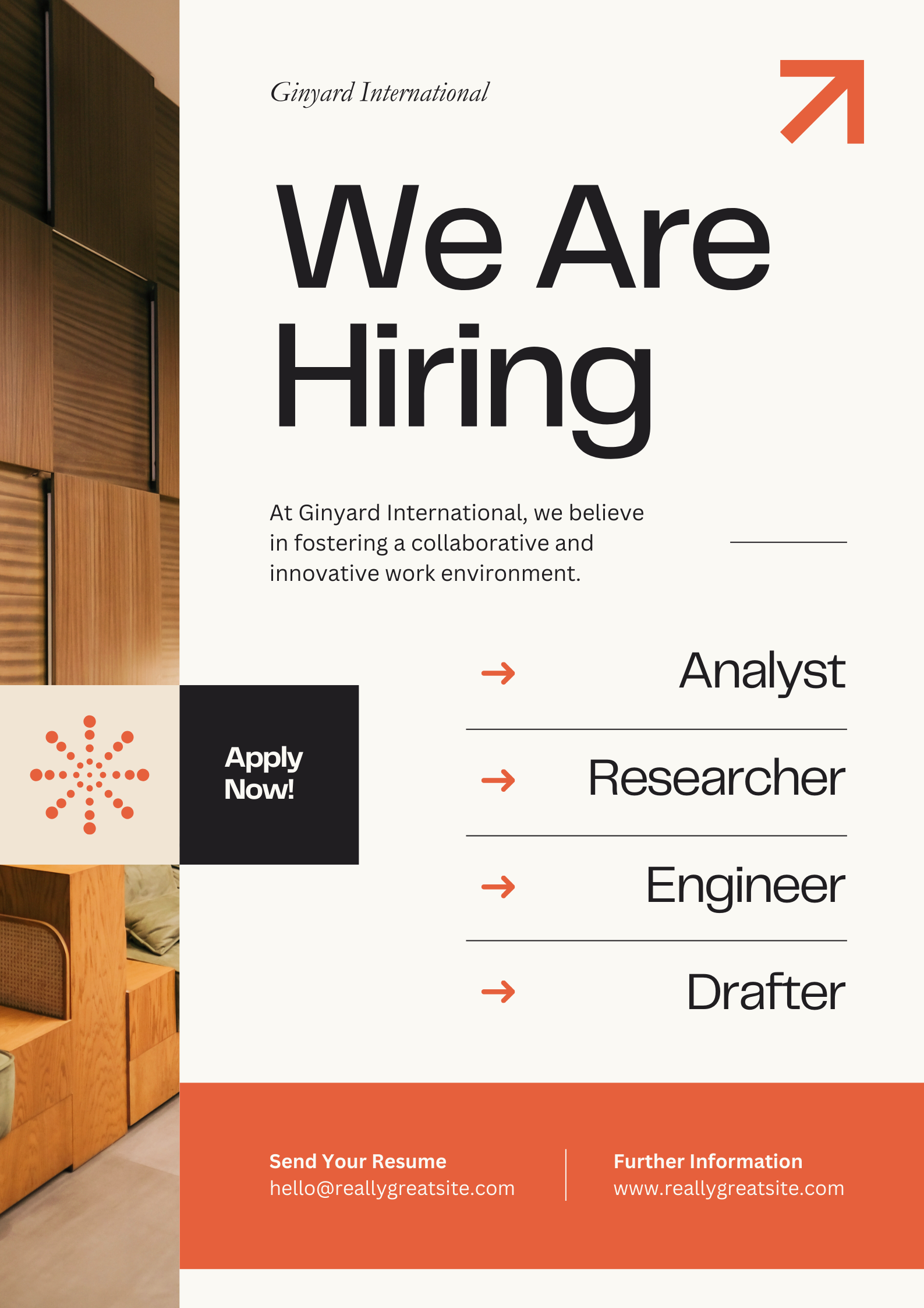 Beige and Orange Simple Modern We Are Hiring Poster