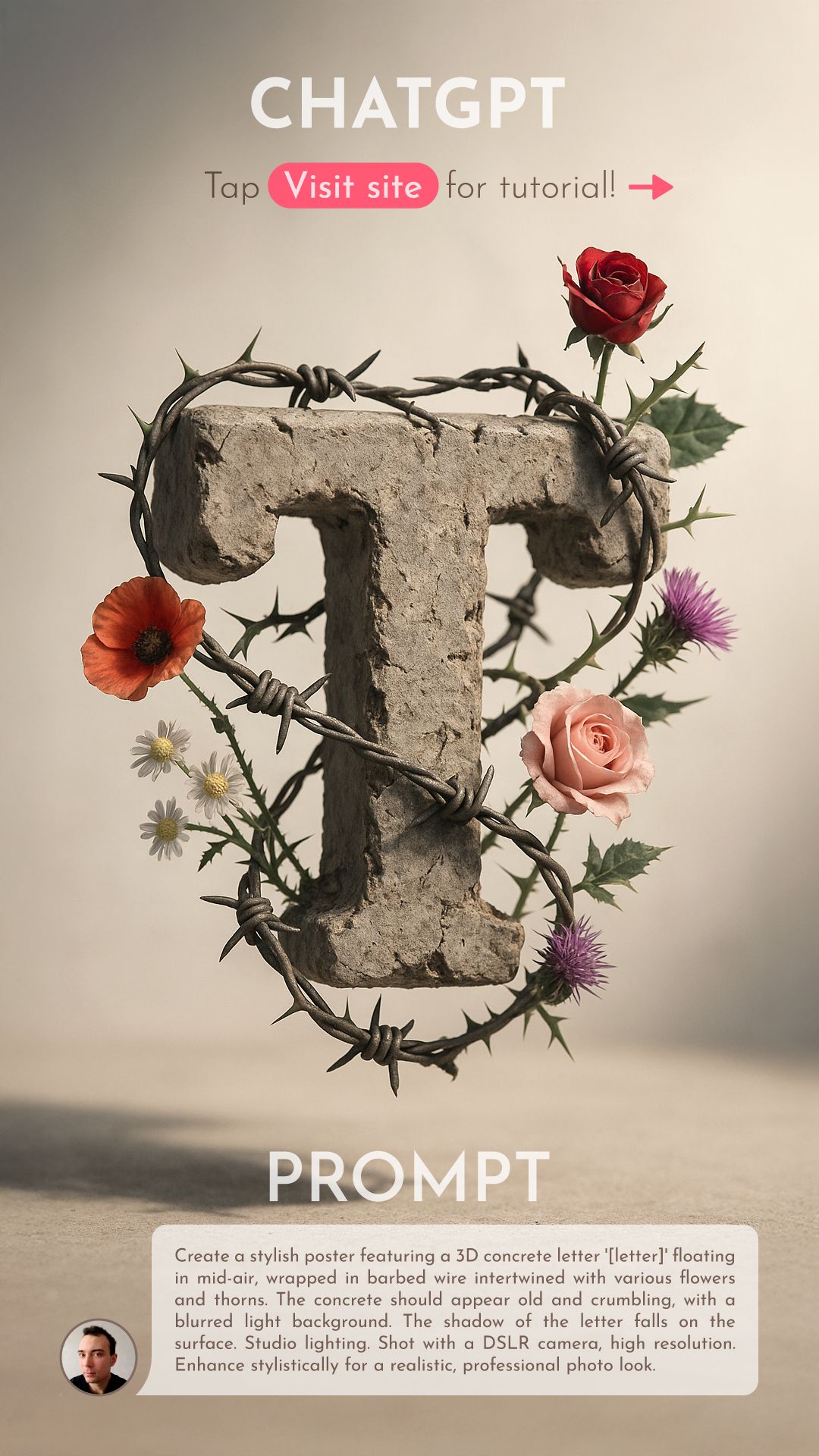 ChatGPT prompt: Concrete Text & Barbed Wire