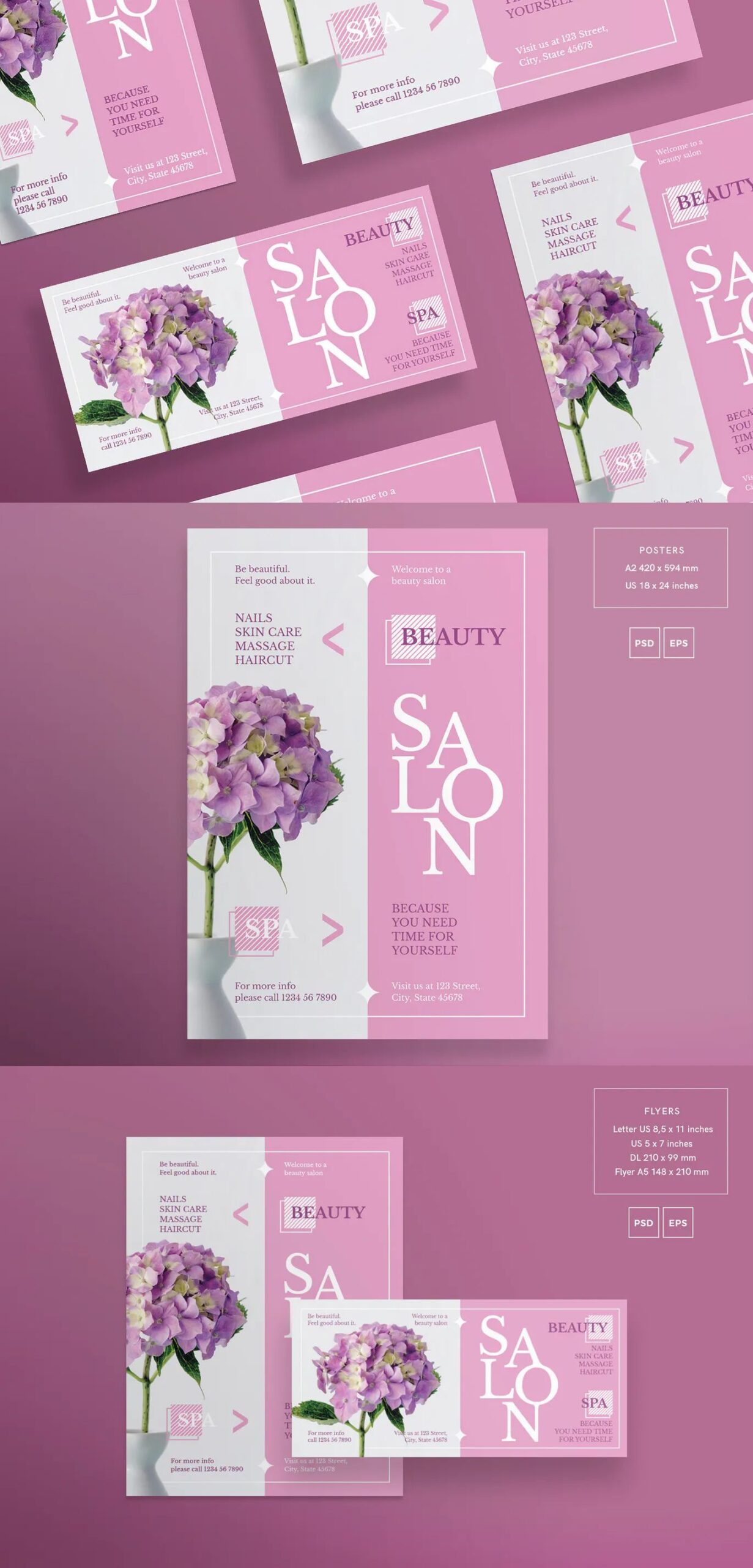 Beauty Salon Poster & Flyer Design Templates EPS PSD for Events & Instagram Posts