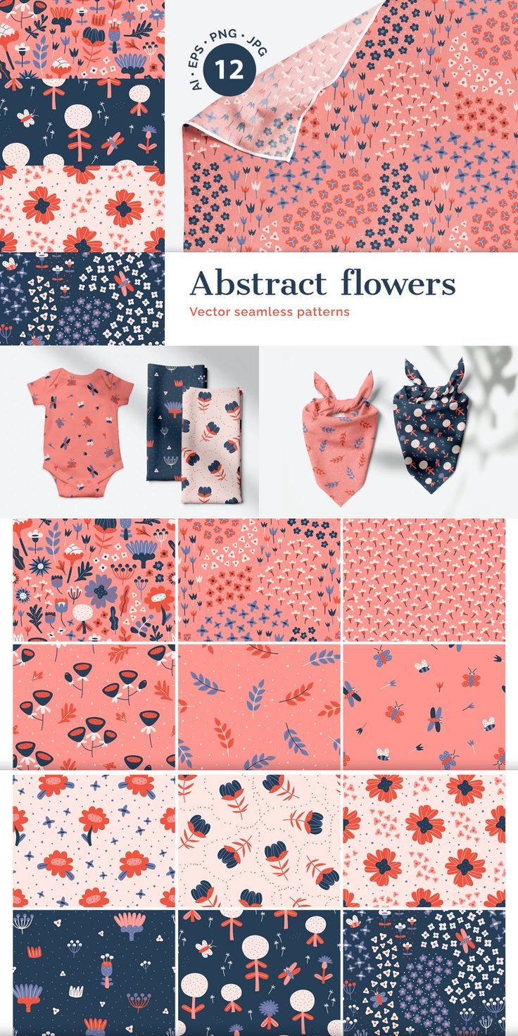 Abstract flowers seamless patterns