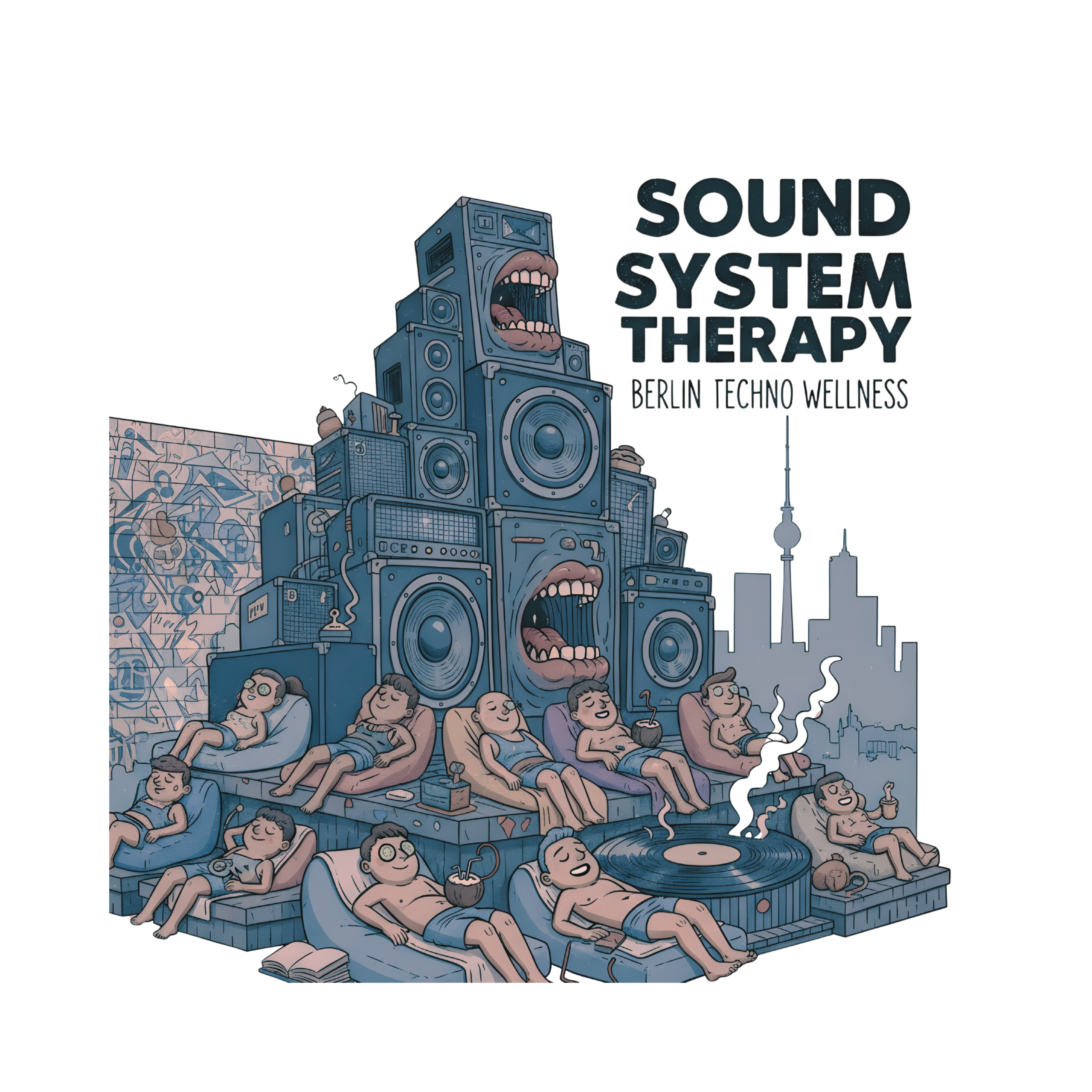 Berlin Techno Wellness: Surreal Sound System Therapy Illustration