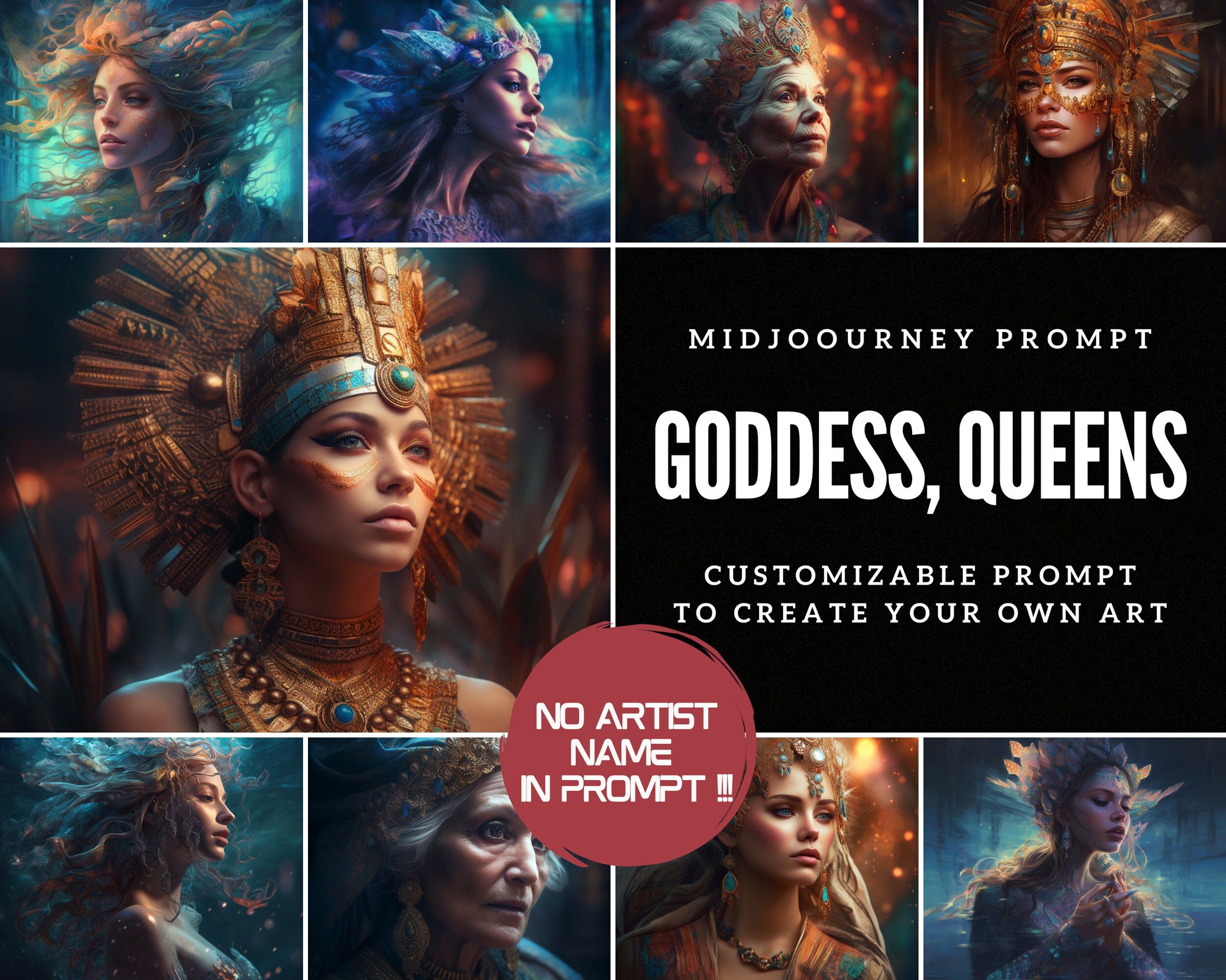 Prompt for Poster Wall Art Customizable Midjourney Prompt Goddess Queen Majestic Prompt POD Art generator Best Midjourney Prompts AI Art