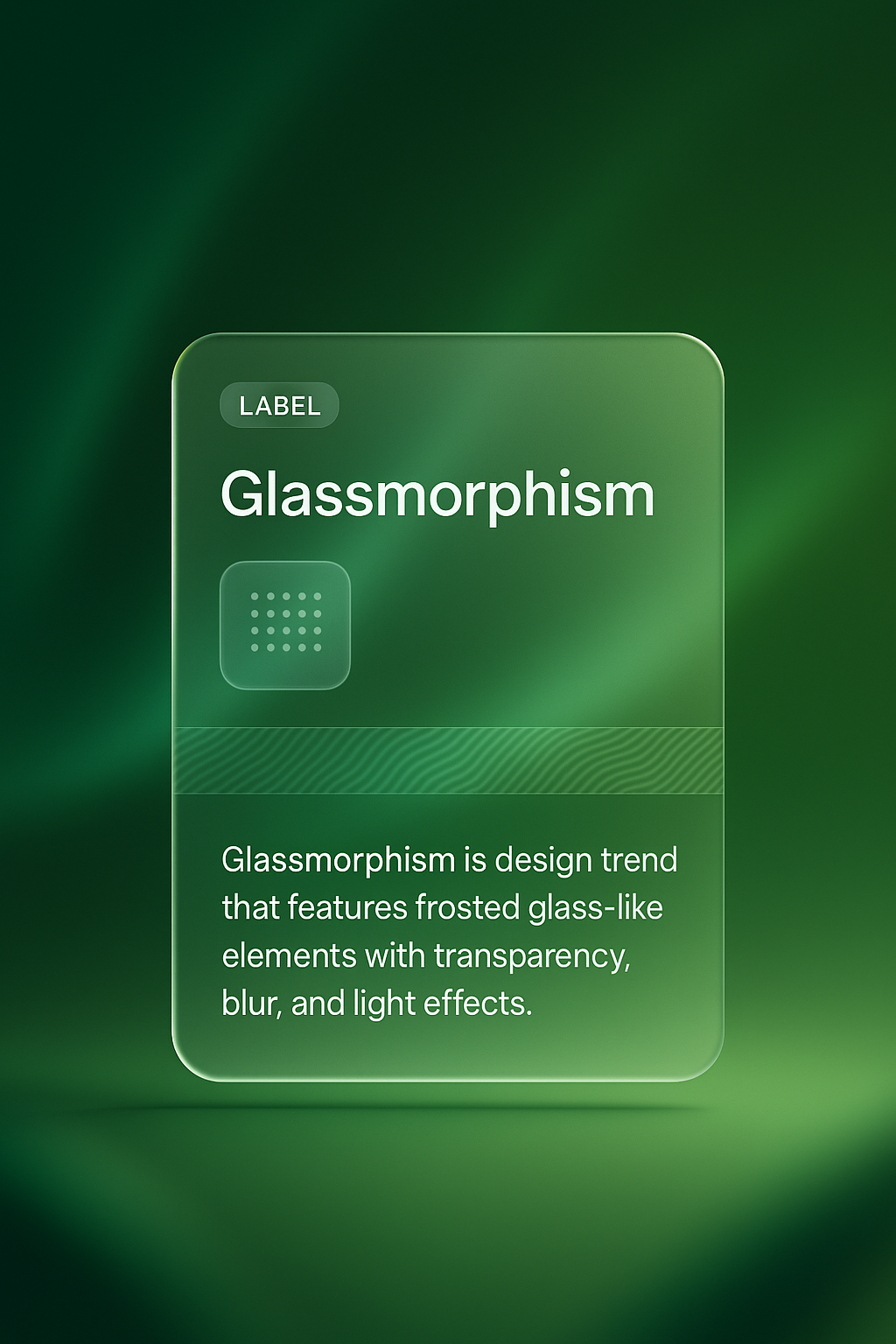 3D Abstract Green Glassmorphism Design with Label