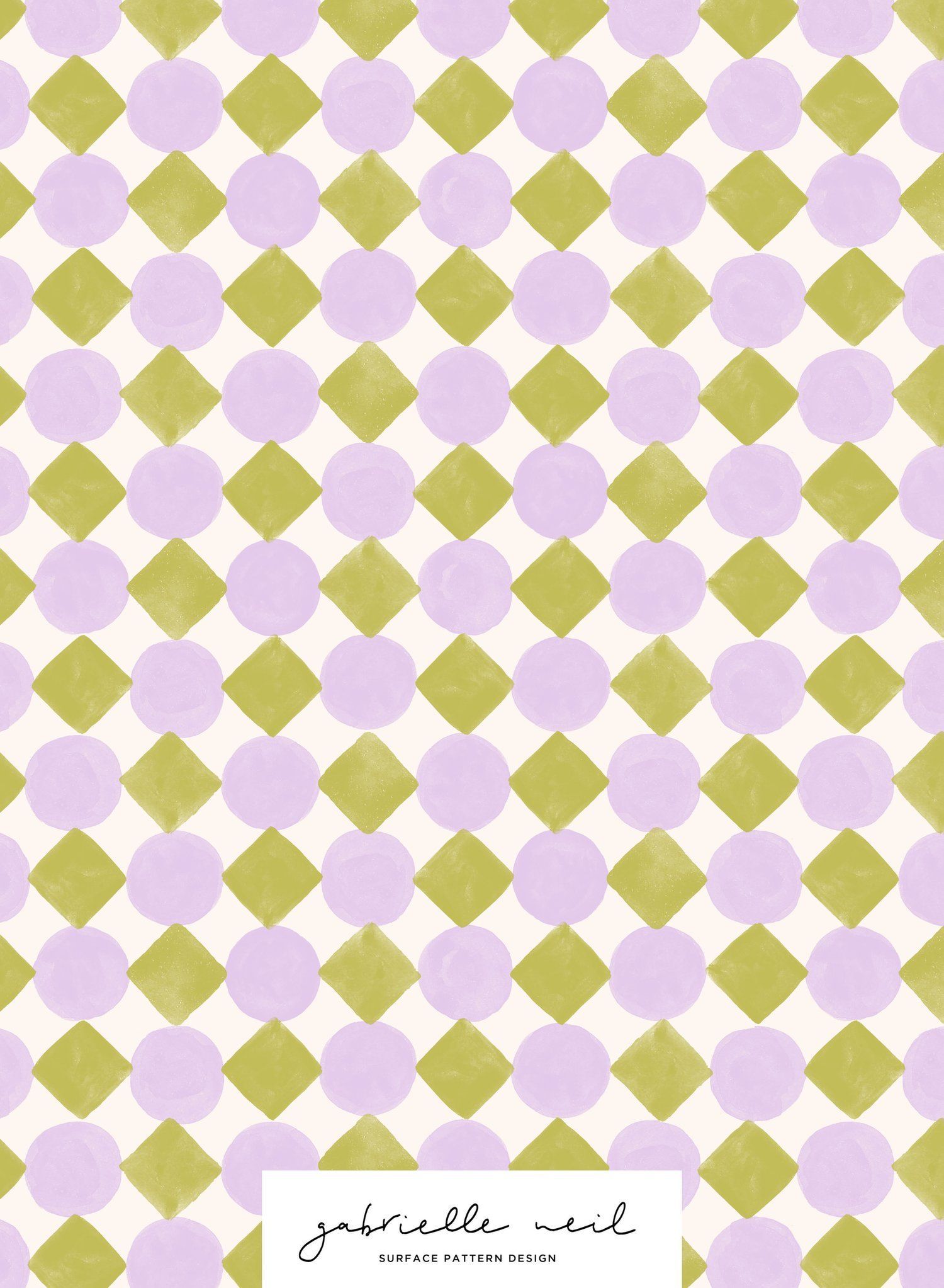 BOTANY(SPRING EDITION) GEO CIRCLES & DIAMONDS GREEN PURPLE PATTERN BY GABRIELLE NEIL