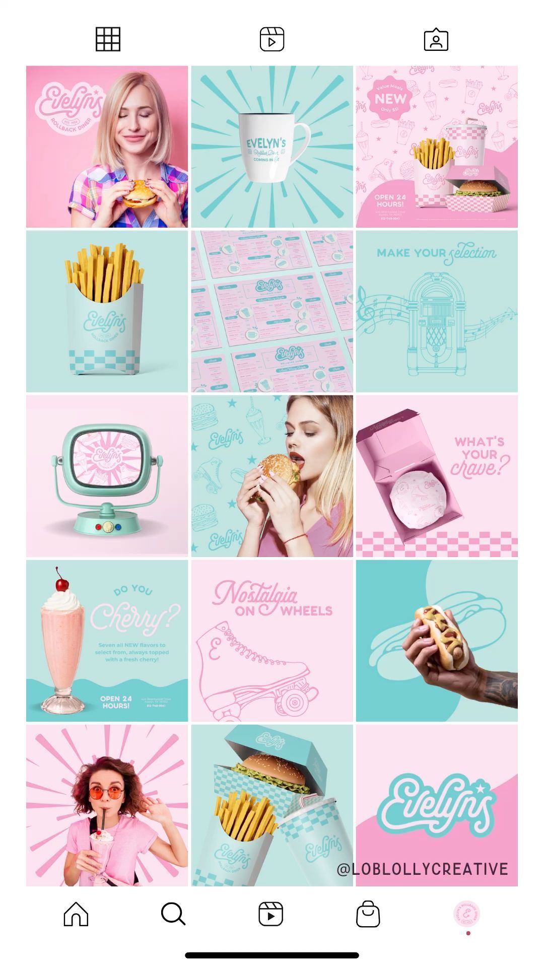 Instagram Feed Design for a Retro Restaurant Brand, Social Media Graphic