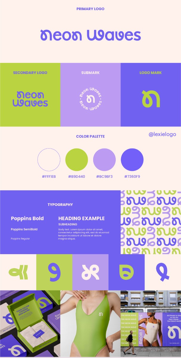 Bold swimwear genz branding, playful logo design, summer apparel clothing brand identity