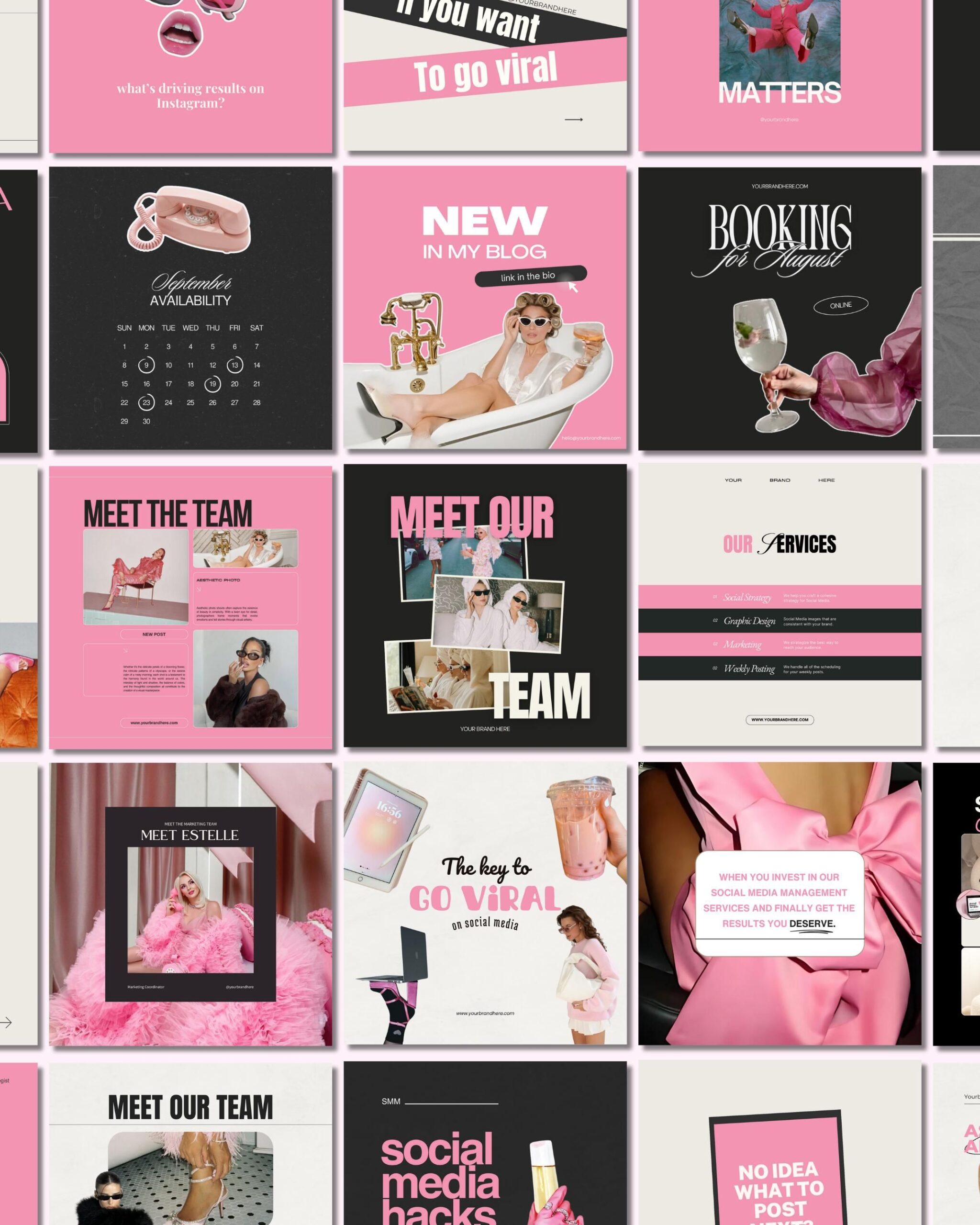 Modèles de réseaux sociaux roses Canva pour femmes entrepreneures | Entraîneurs Influenceurs Créateur de contenu Publications Instagram | Marque de beauté IG modifiable