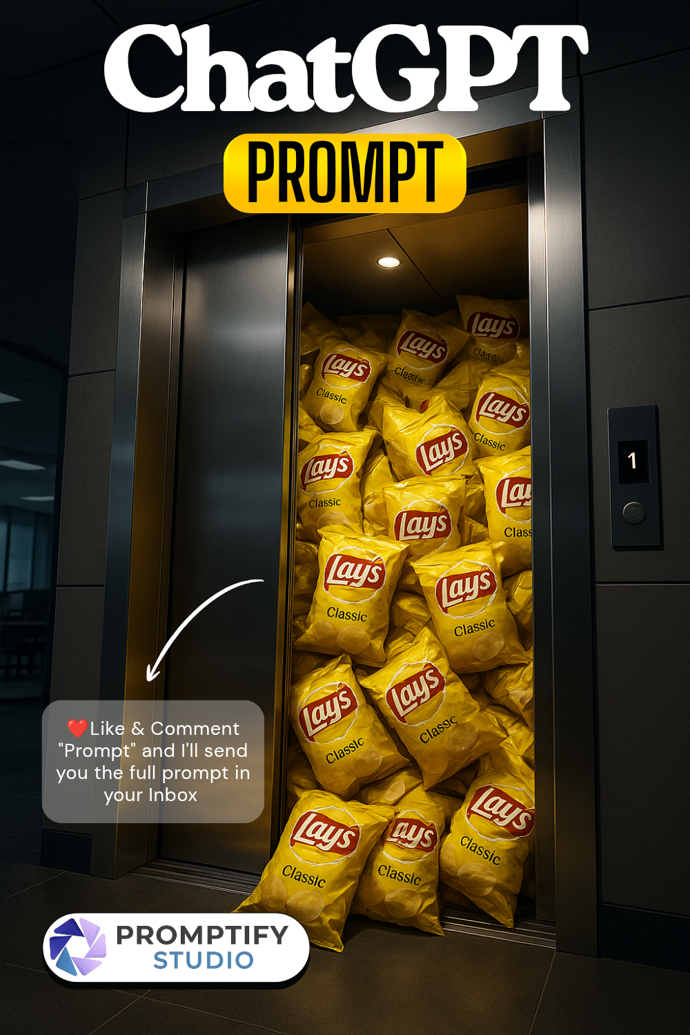 AI Product Photography: Elevator Overflowed with Lay’s Chips | ChatGPT Concept
