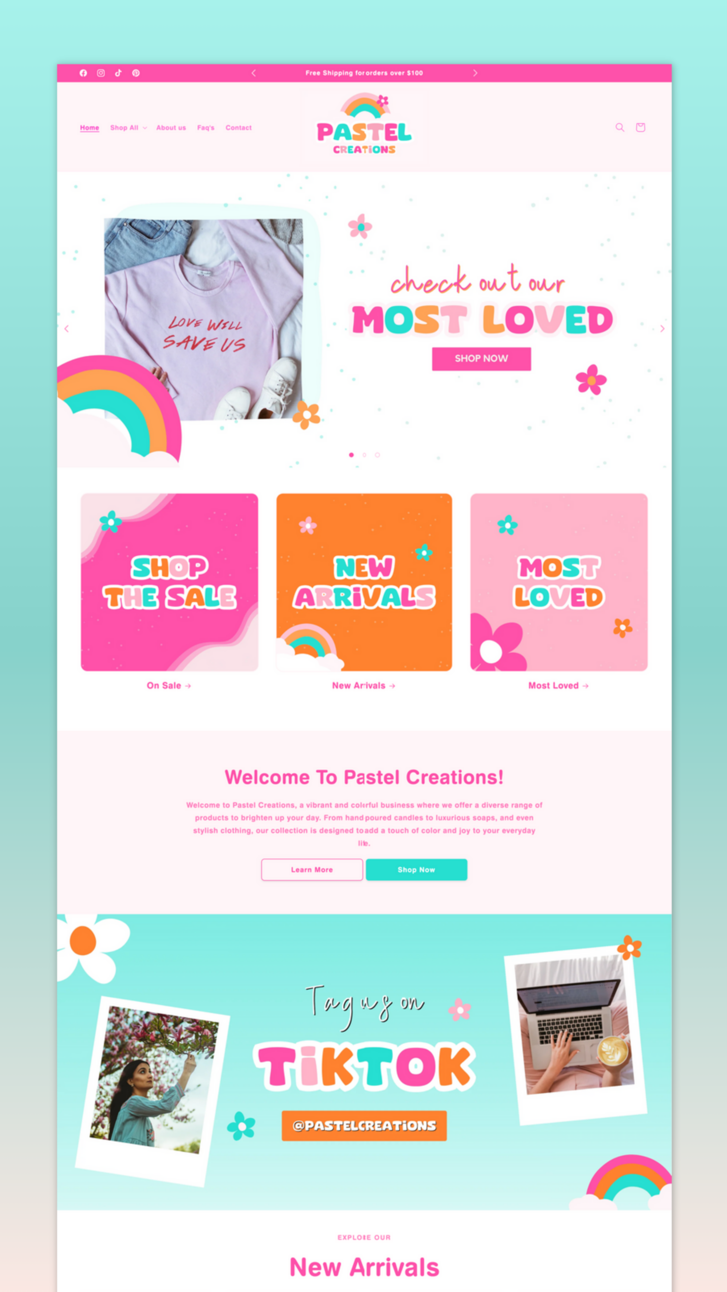 Shopify Theme Template Colorful Pastel Design + Free Website Setup