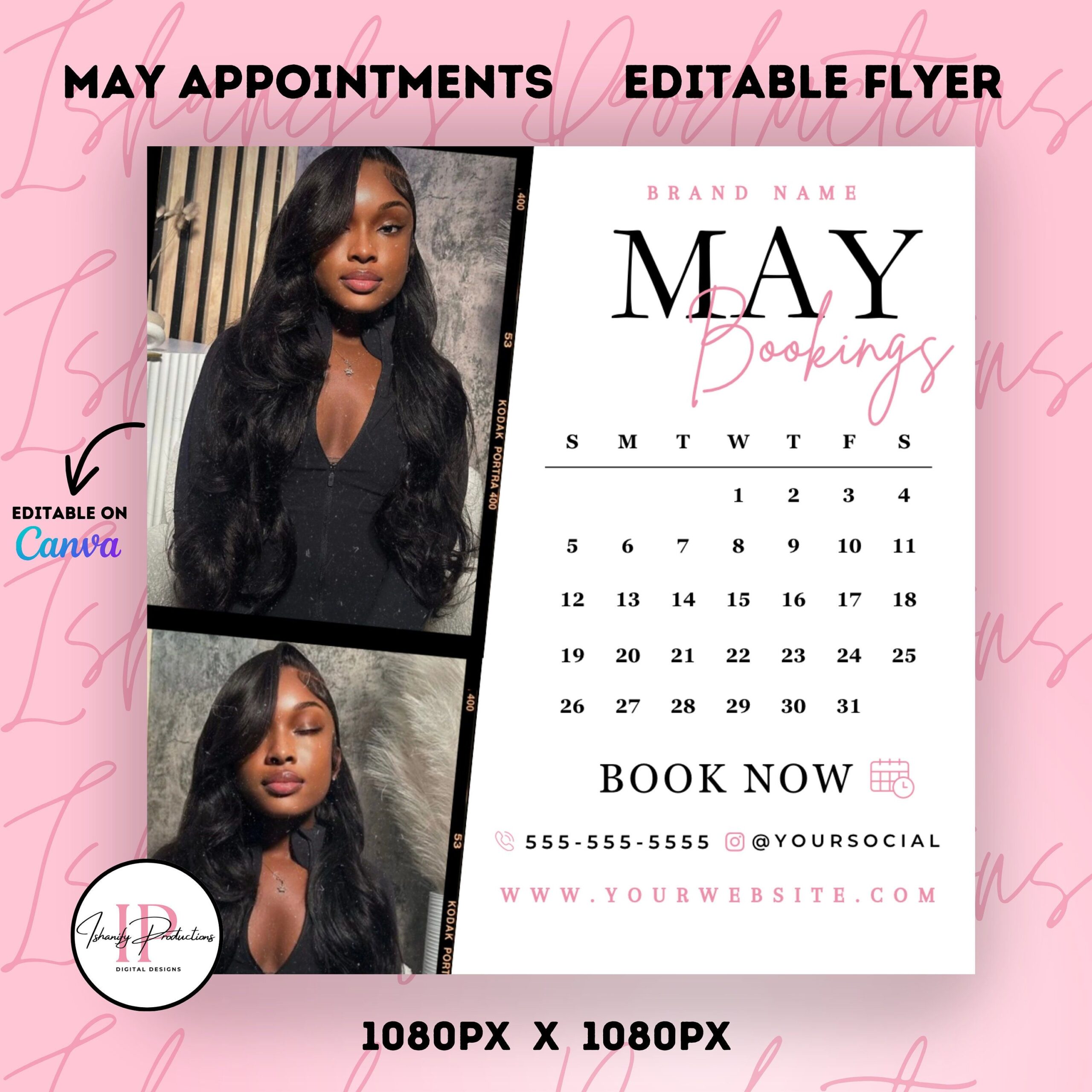 Spring/May Booking Flyer | Digital Appointment Flyer | Beauty, Hair, Nails, Lash | Editable Template on Canva