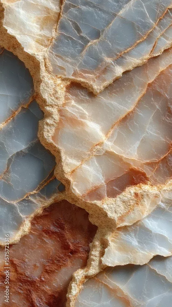 Stock-Foto „Intricate patterns of natural stone with shades of blue, beige, and brown in a detailed close-up shot“ | Adobe Stock