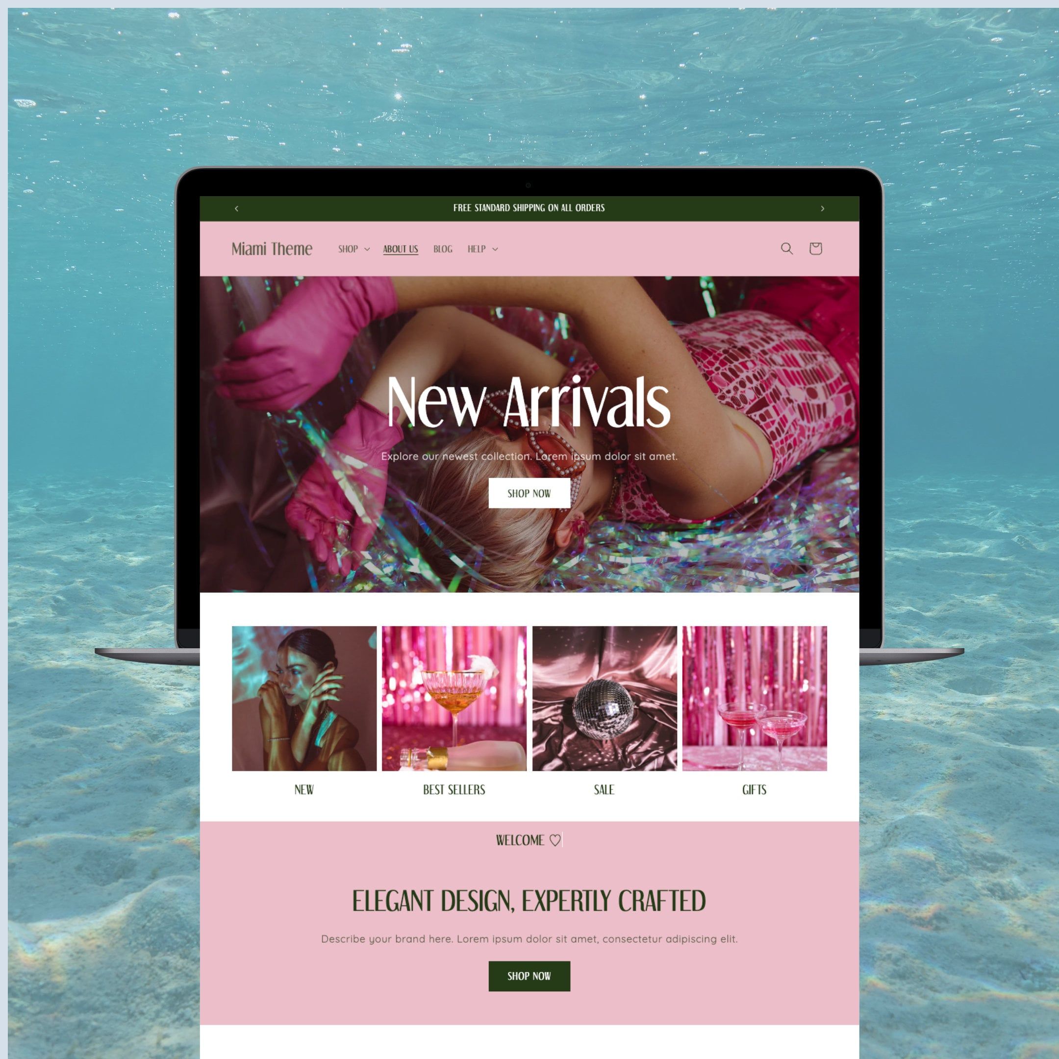 Thème Shopify minimaliste, conception de site Web de luxe, esthétique, boutique élégante, bannières toile modifiables, modèle de commerce électronique, rose