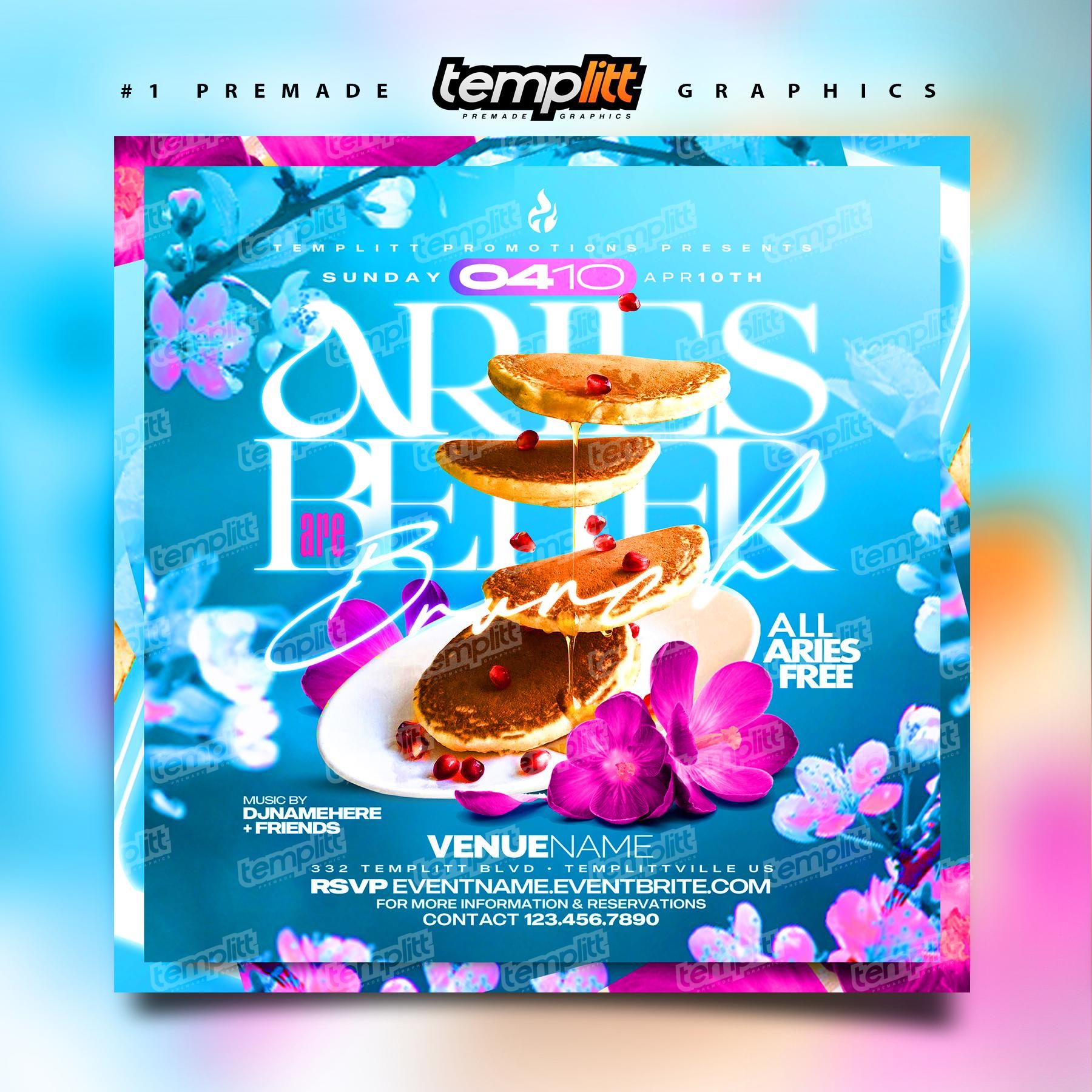 Flyer brunch Bélier, modèle de Flyer prêt à l’emploi, Invitation brunch, Flyer club, Flyer festif, Flyer numérique personnalisé