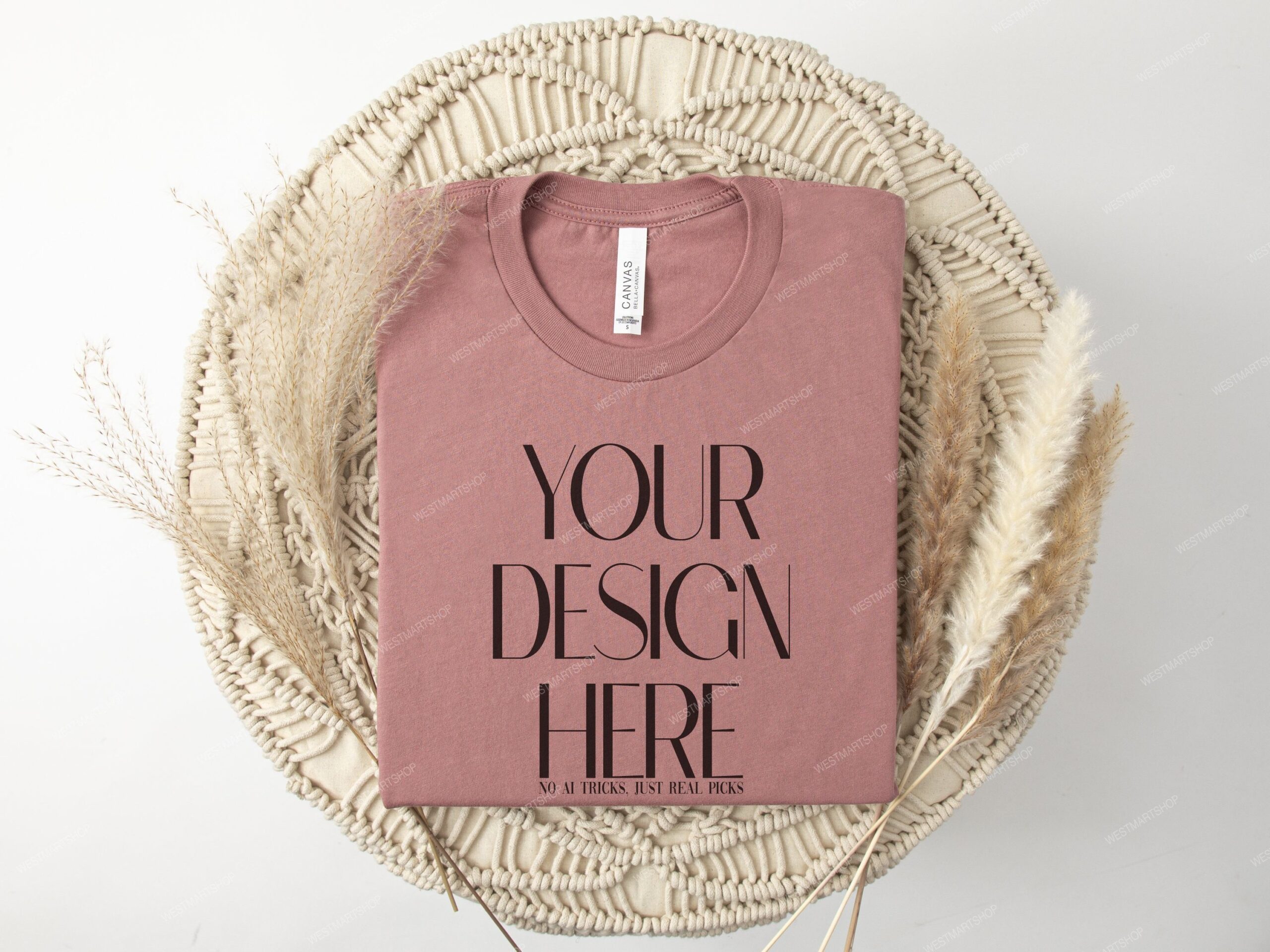 Maquette pliée en toile Bella 3001 argile, maquette de style bohème 3001 argile, maquette de t-shirt POD, modèle de maquette à plat de t-shirt femme en toile Bella