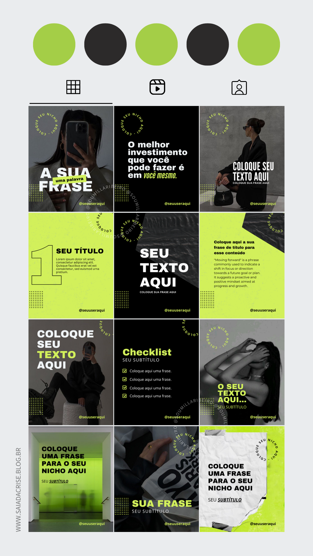 Pack templates editáveis | Instagram grid design | Blog Saia da Crise | Milla