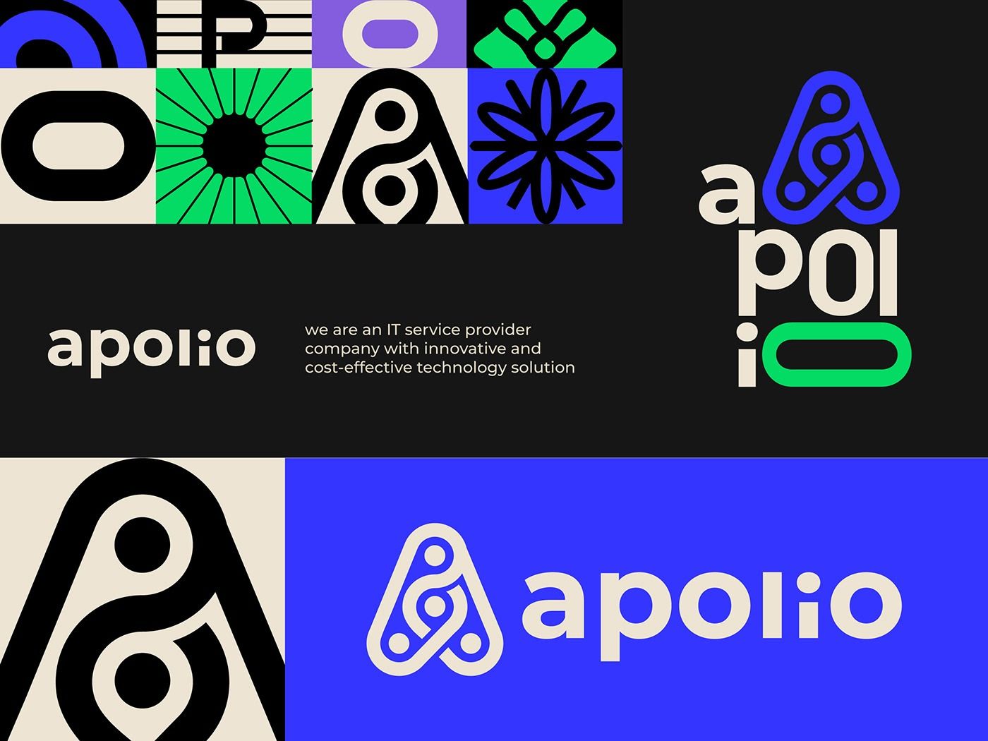 Tech IT brand logo identity design, letter A