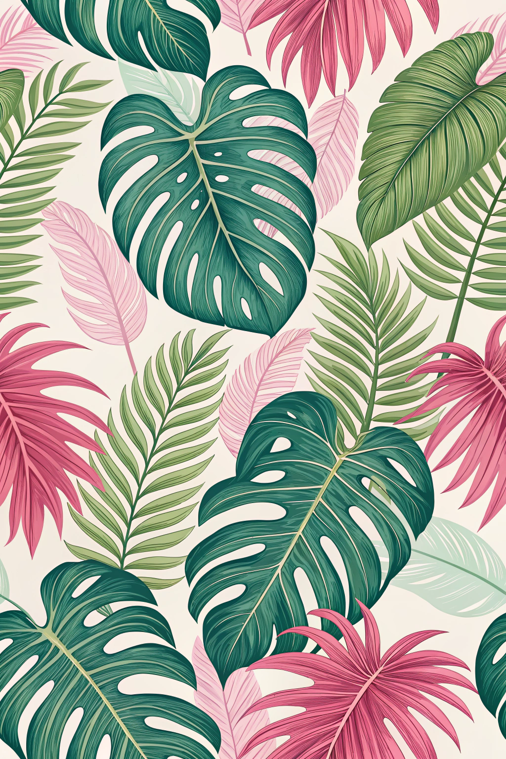 Tropical leaves seamless pattern – vibrant monstera and palm design