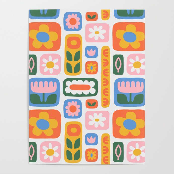 Art Poster | Vintage Scandinavian Floral Art Pattern by Dedraw Studio, 18″ x 24″ | Society6