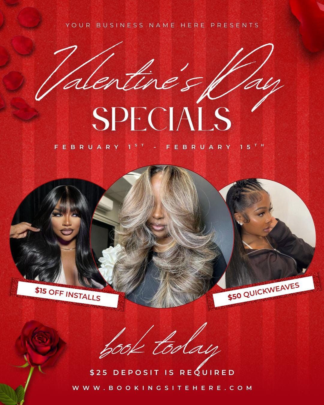 Flyer spécial Saint-Valentin, modèle de Flyer DIY pour offres spéciales du jour V, coiffeur, MUA, tresseur, modèle de Flyer numérique Nail Tech, Canva Editabl