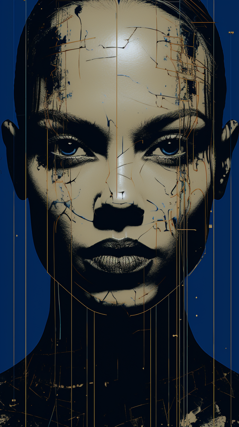 a painting of a woman with blue eyes