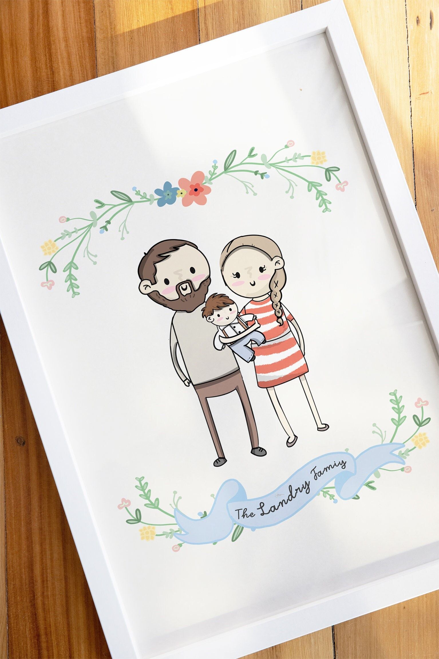 Portrait artistique de famille personnalisé : illustration dessinée à la main (numérique et impression)