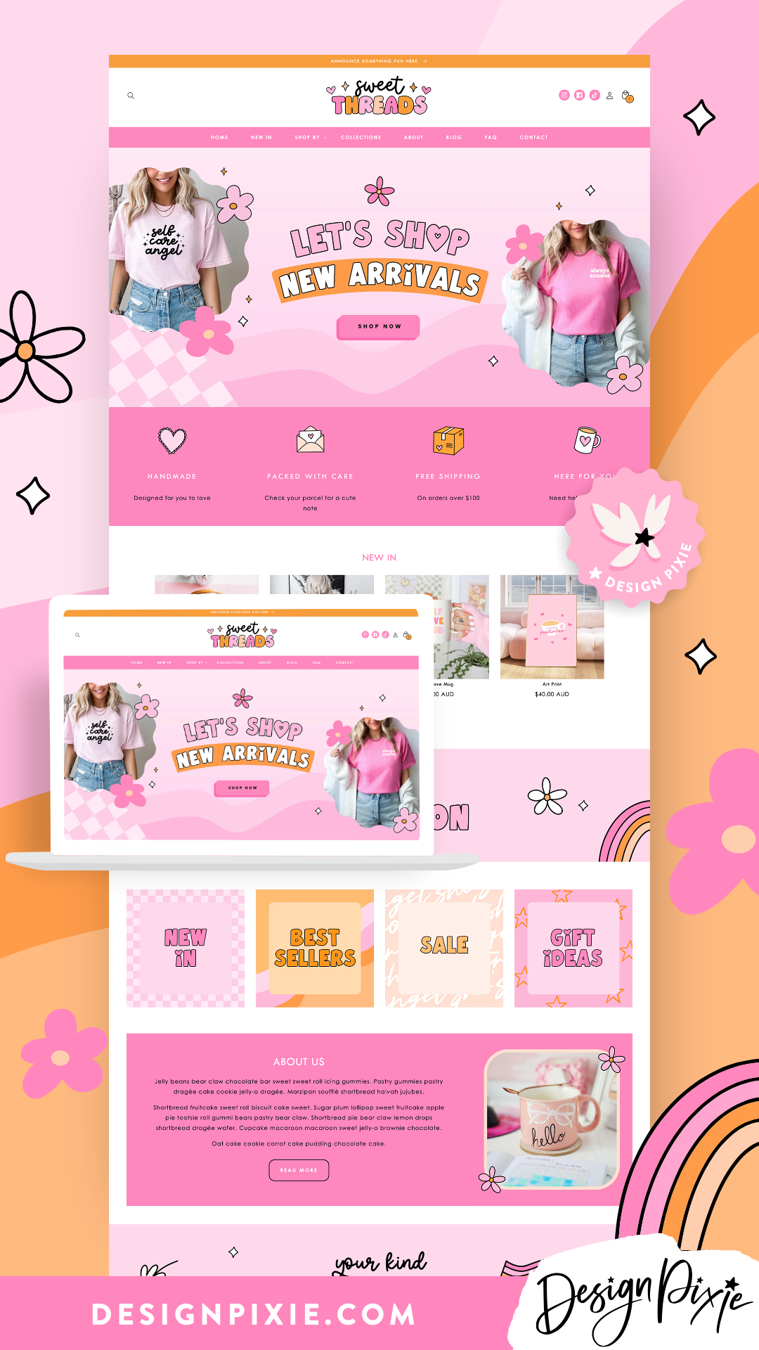 Pink Retro Shopify Theme – Website Design