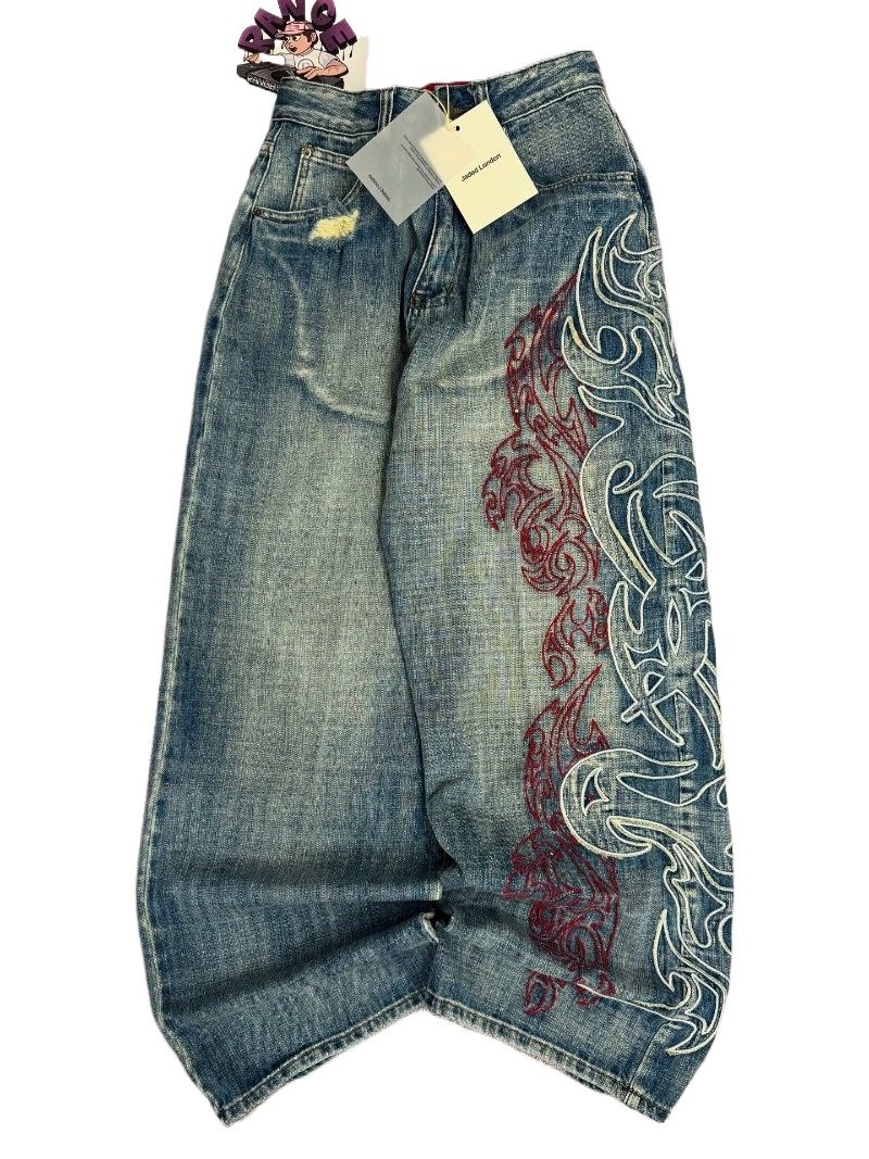 Y2K américain nouveau modèle broderie Baggy jean hommes haute rue Vintage Hip Hop mode décontracté