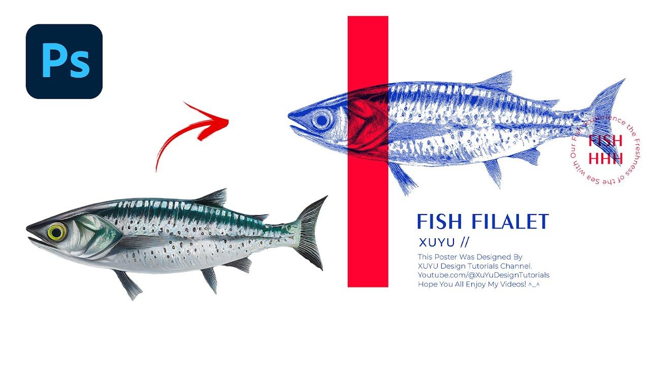 Photoshop Tutorial || Vintage Style Fish Vector Graphic Poster Design || Free Download The PSD File👇