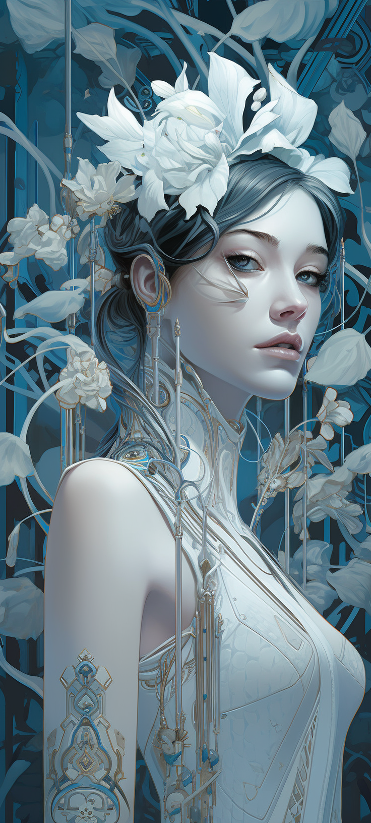 a painting of a woman with flowers in her hair