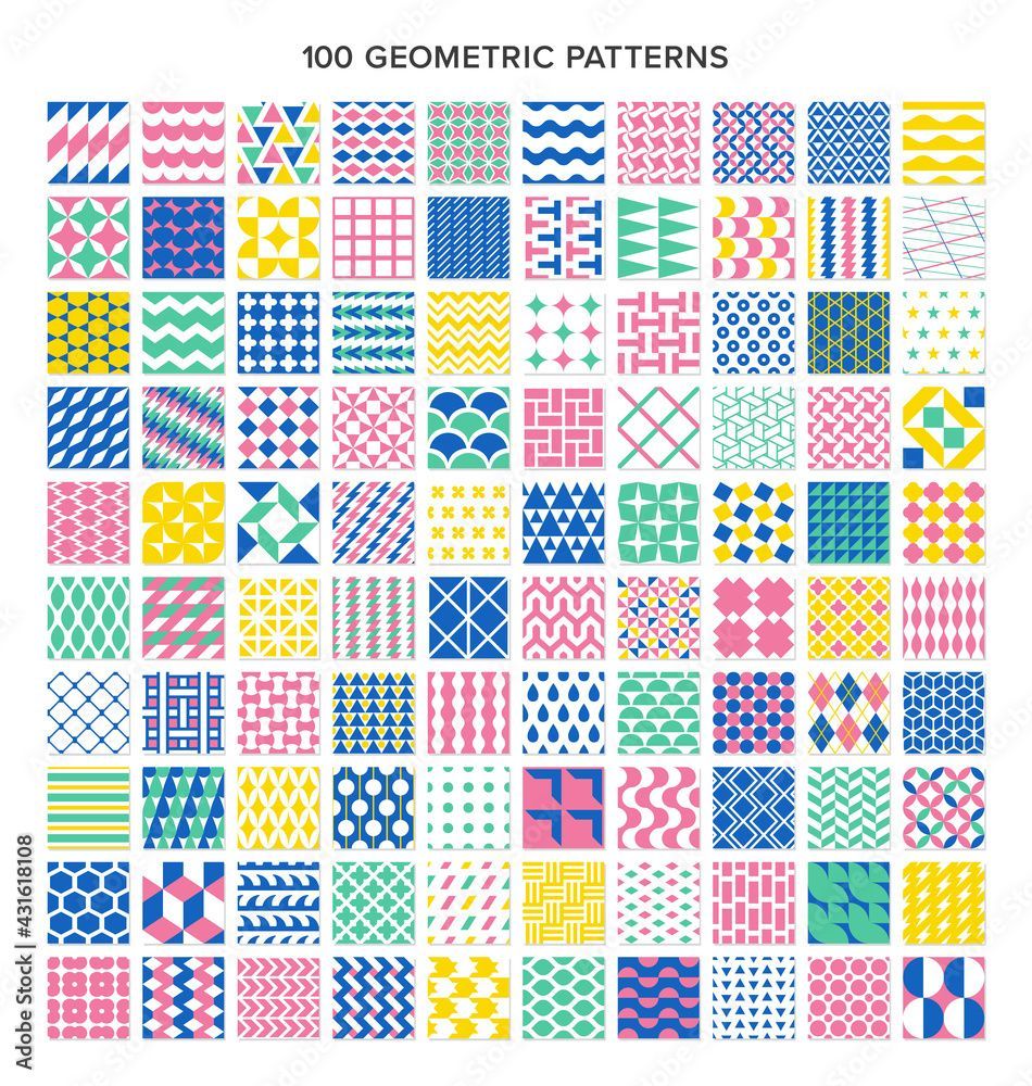 100種類の幾何学模様のシームレスパターン