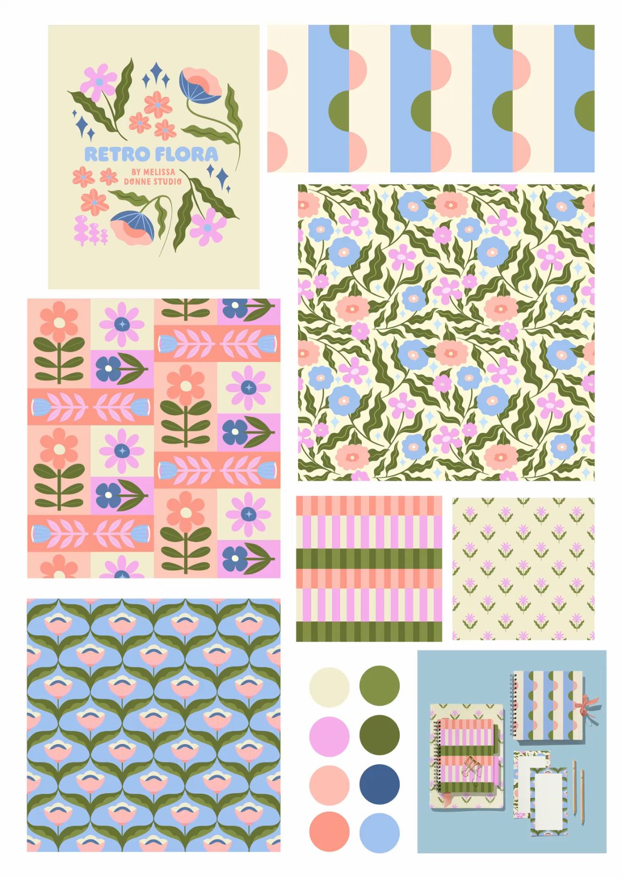 Retro Flora Mini Pattern Collection by Melissa Donne