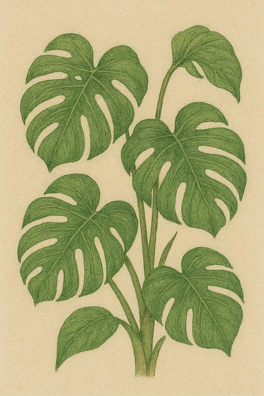 Monstera Botanical Art Print | Hand-Drawn Tropical Plant Illustration | Vintage Jungle Wall Decor | Modern Houseplant Print