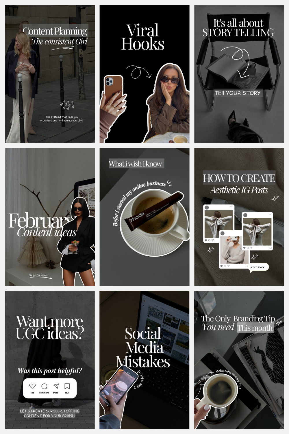 Black Aesthetic Instagram Post Templates Bundle — Social Media Manager Kit | Elegant IG Content Pack