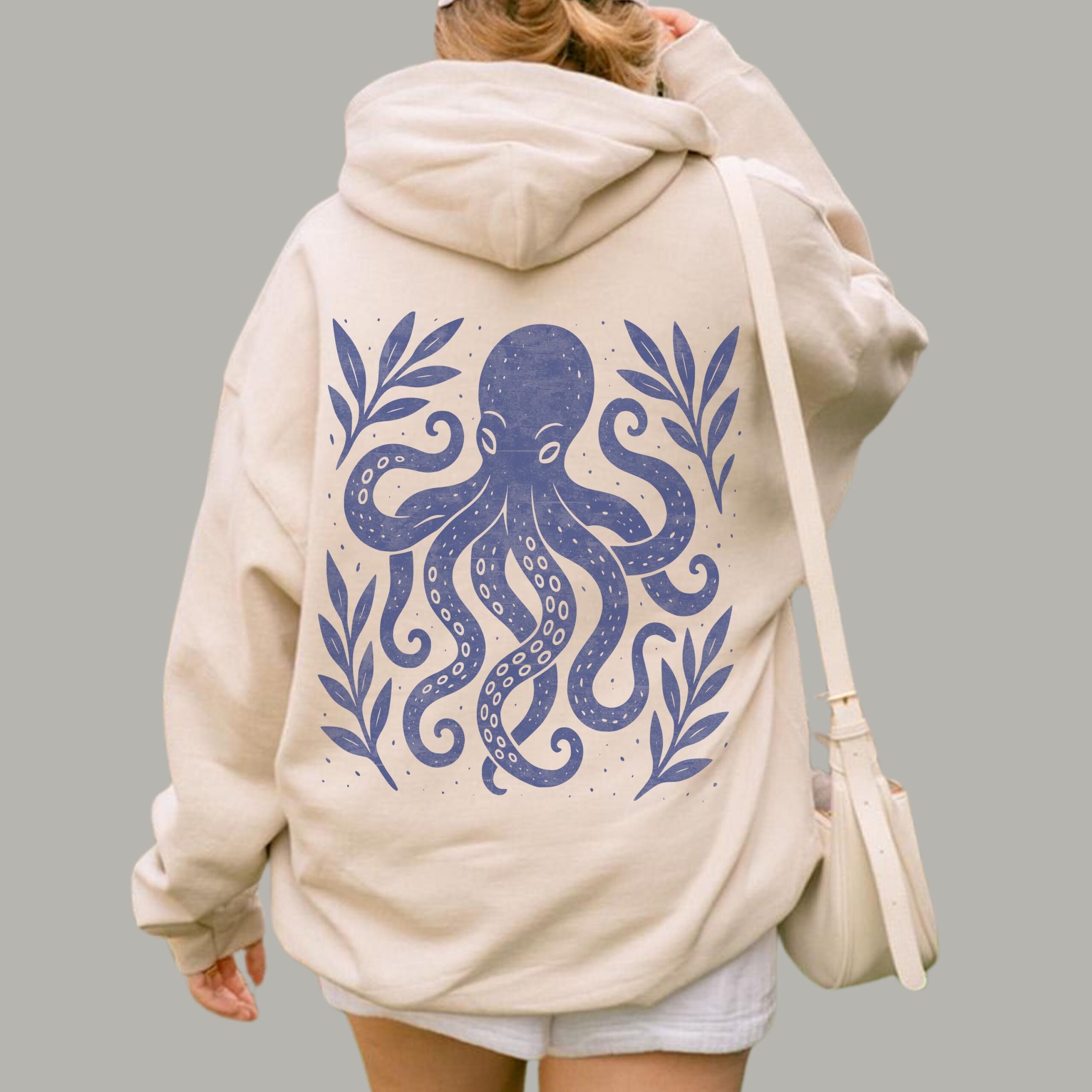 Octopus Hoodie | Sea Life Linocut Style Graphic | Coastal Sweatshirt