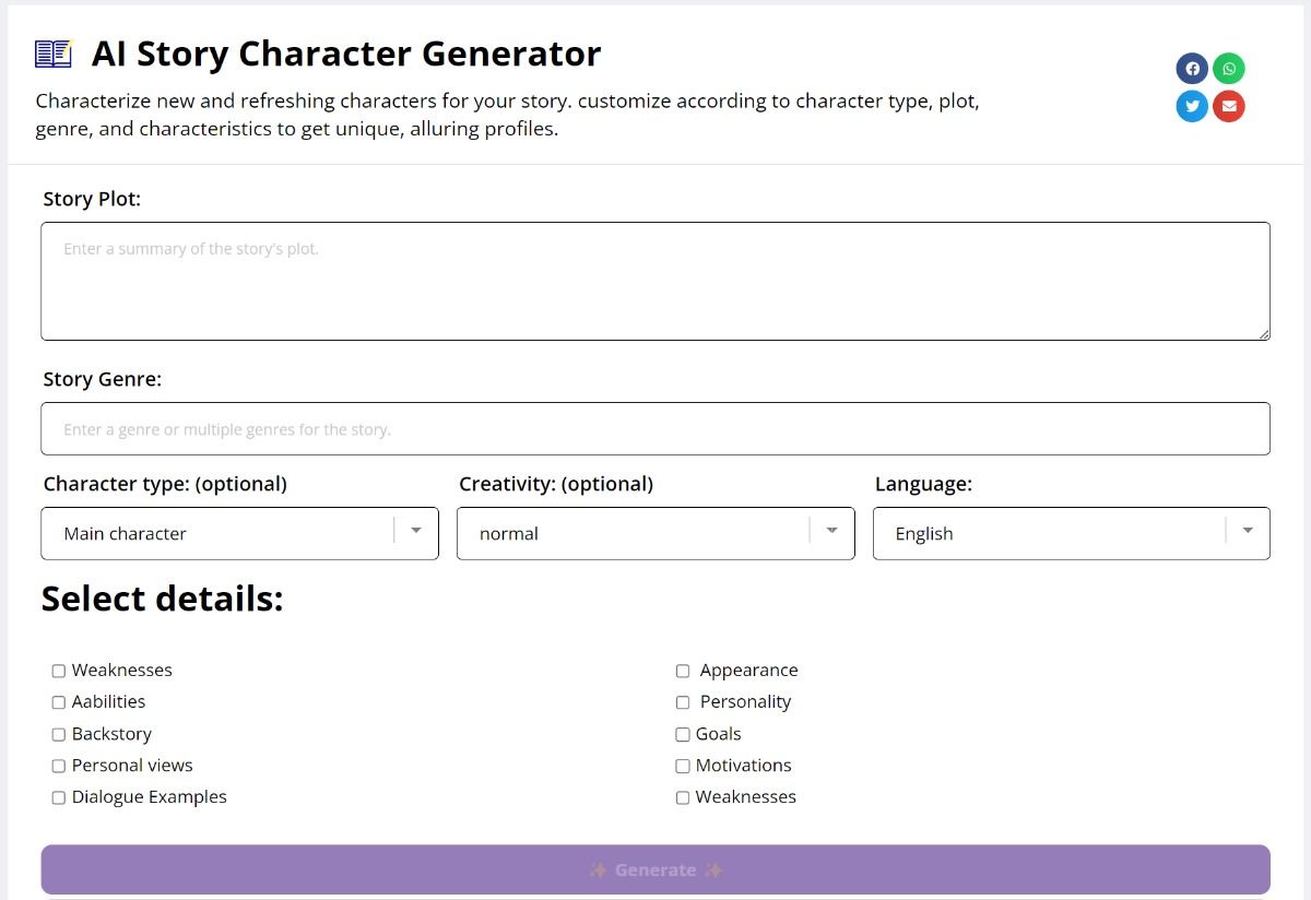Free AI Story Character Generator [no sign-up!]