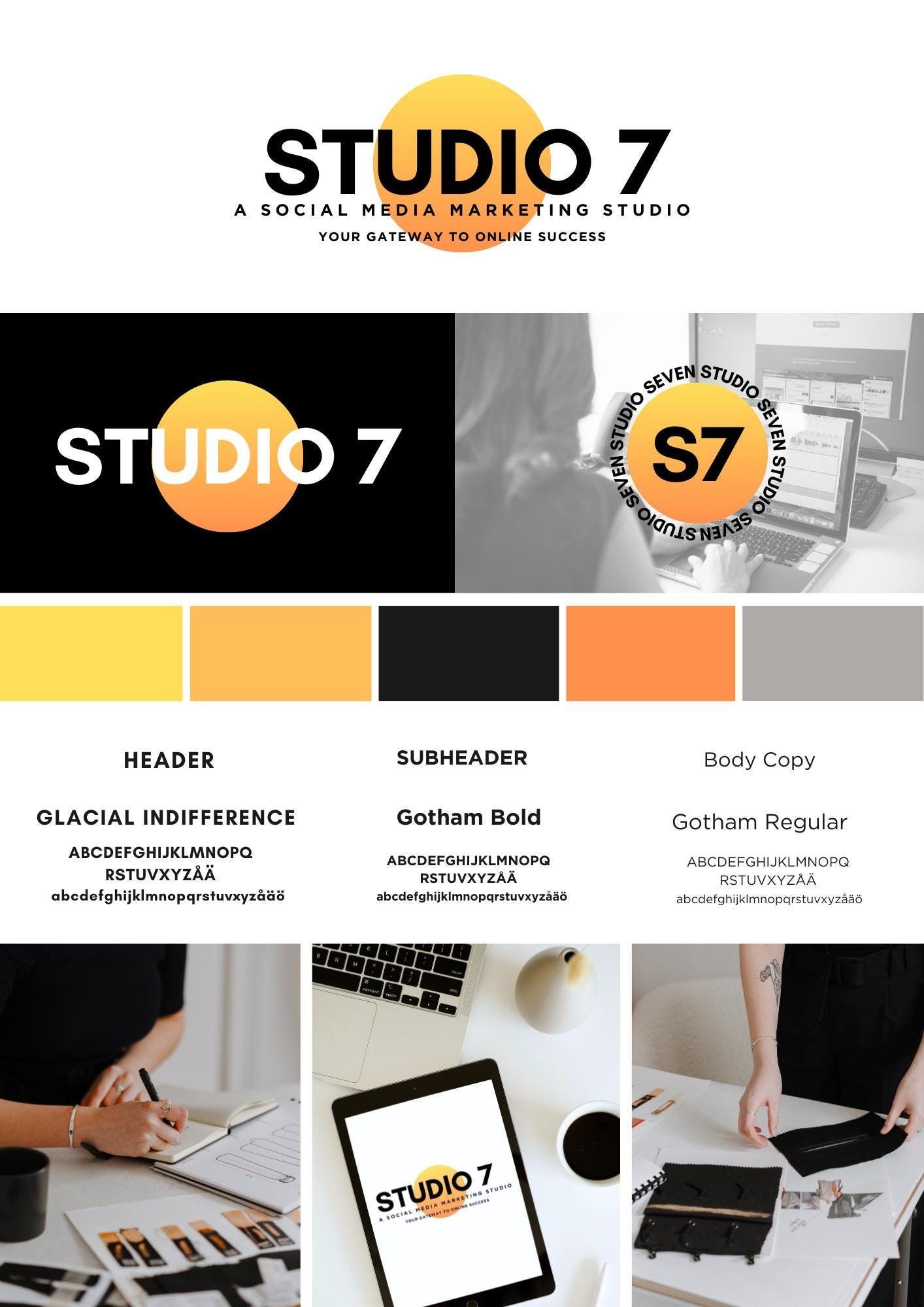 Kit de marque Canva personnalisable comprenant des logos, un panneau de marque, une palette de couleurs et de polices et des images – un modèle complet d’identité de marque et d’identité visuelle !