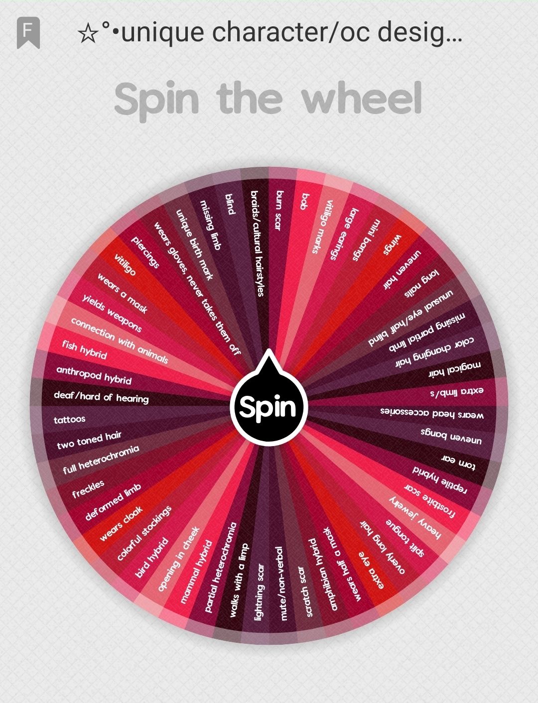 character/oc design wheel •°☆