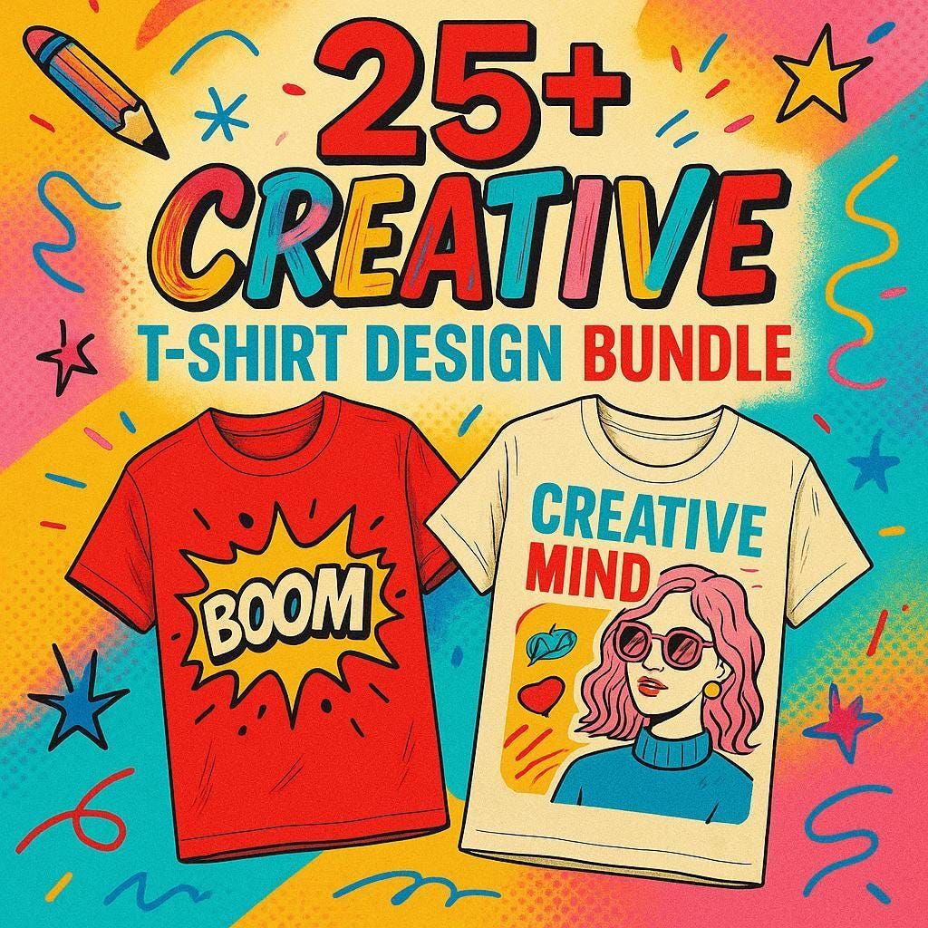 Pop art t-shirt design bundle | retro, hand-drawn graphics (eps, jpg)