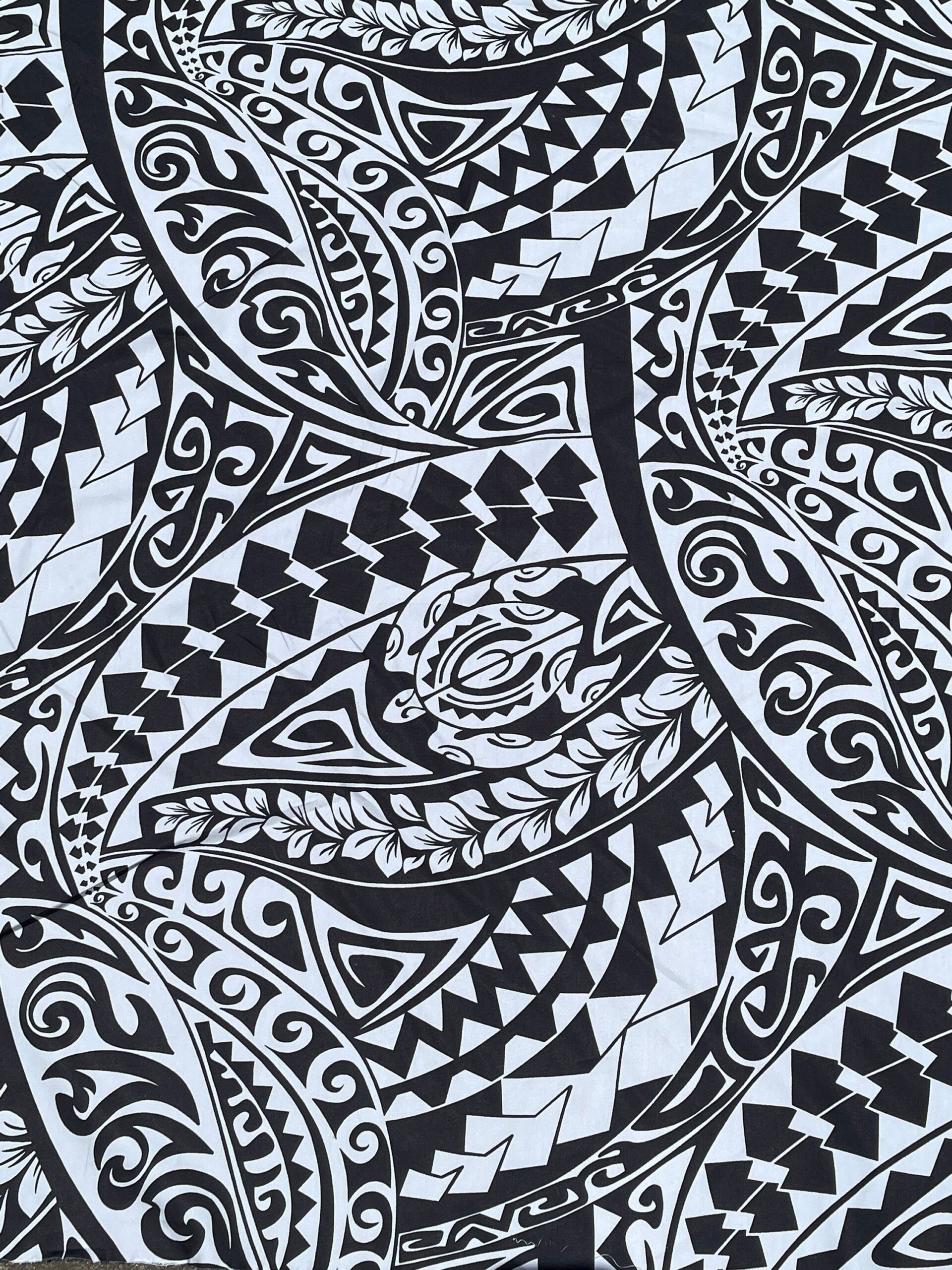 Black Gray Honu Tribal Maile Hawaiian Print Cotton Fabric sold by the yard (yardage available)